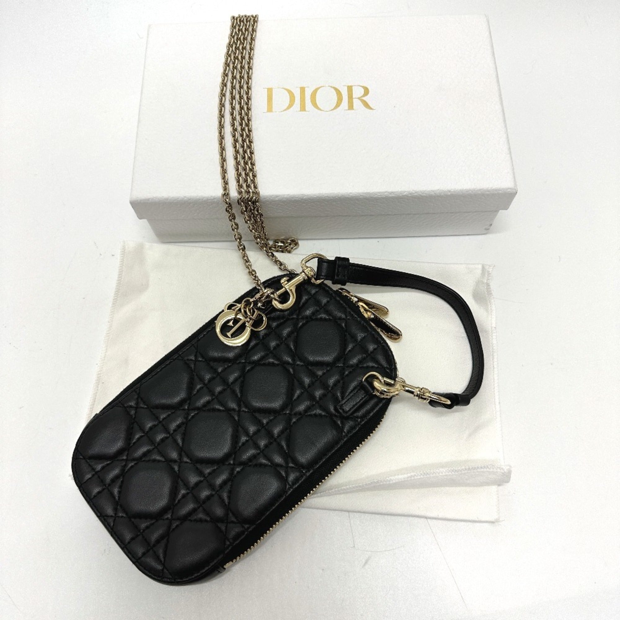 Christian Dior Cannage/Lady Dior Black Leather Shoulder Bag (Pre-Owned)