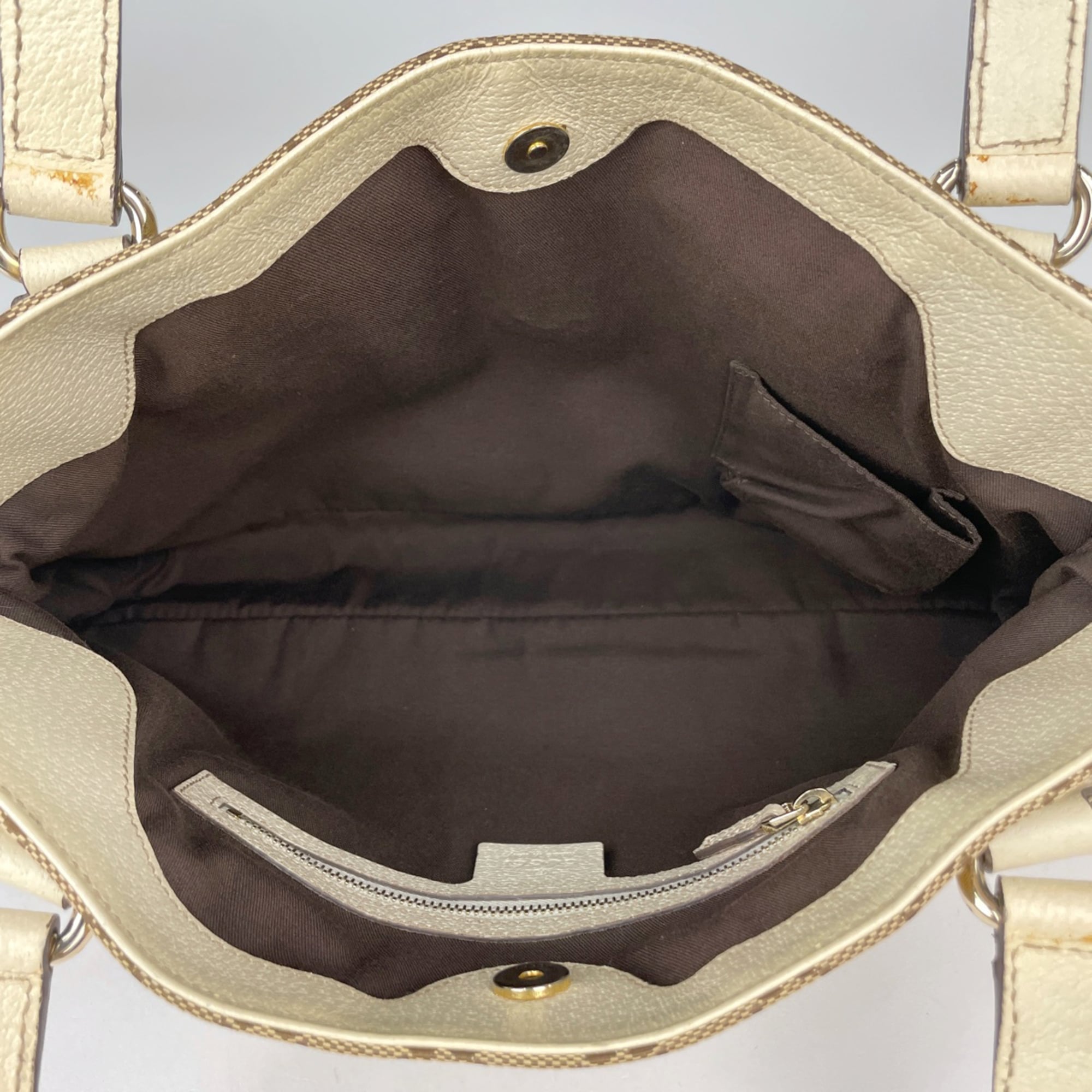 Gucci Beige Ivory Gg Canvas Leather Tote Bag (Pre-Owned)