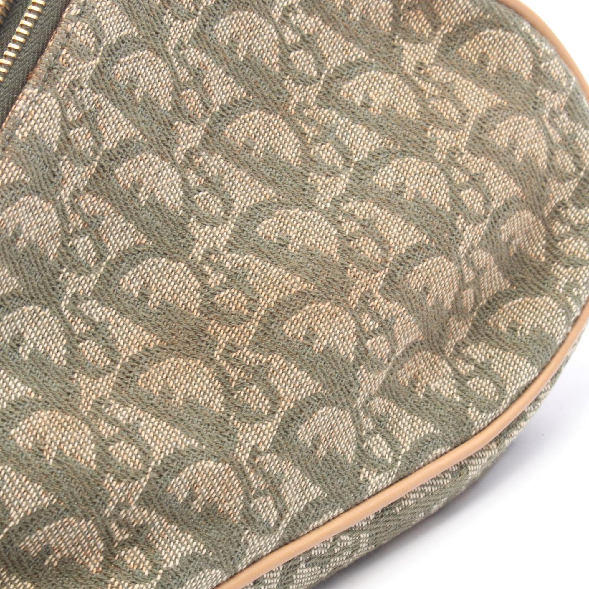 Christian Dior Beige Brown Green Canvas Leather Handbag Pouch (Pre-Owned)