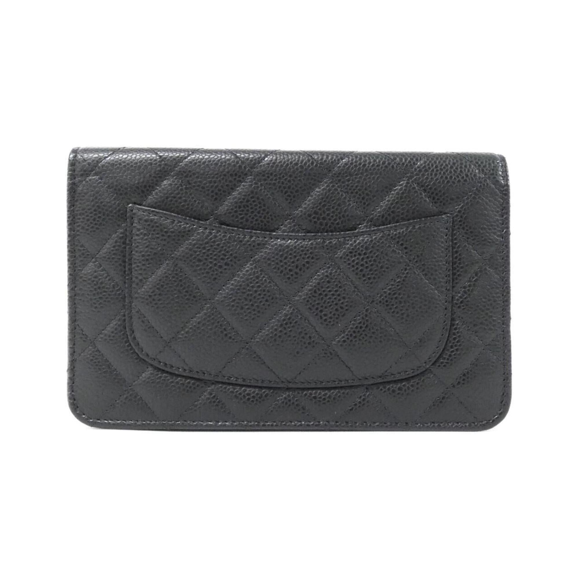 Chanel Black Bordeaux Grained Calfskin Chain/Shoulder Wallet (Pre-Owned)