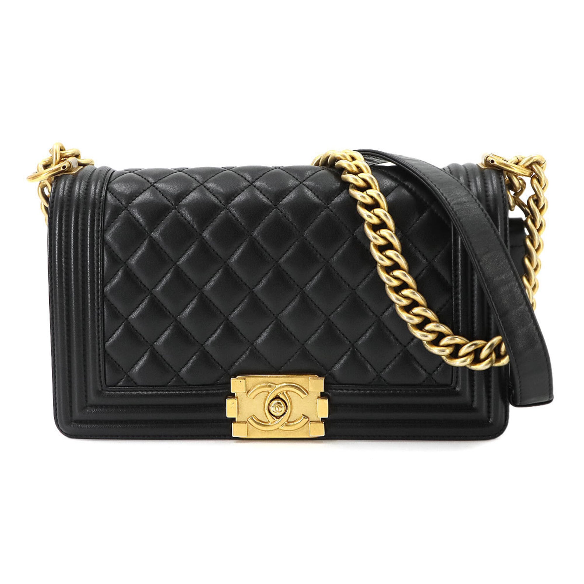 Chanel Boy Chanel Black Leather Handbag Shoulder Bag (Pre-Owned)