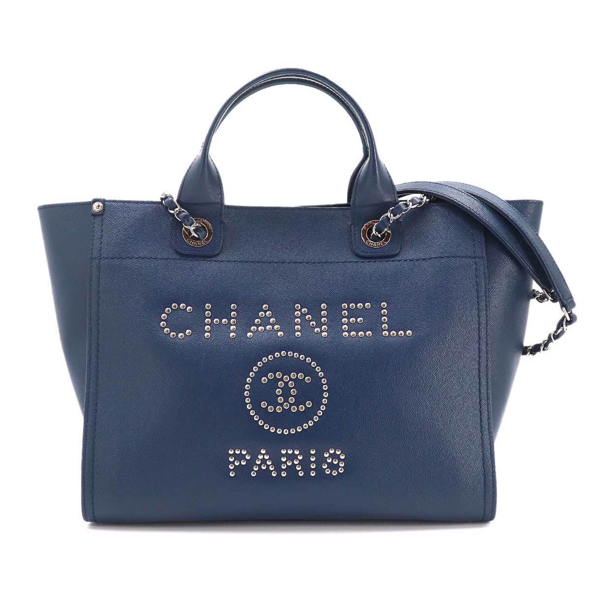 Chanel Navy Leather Handbag Tote Bag (Pre-Owned)