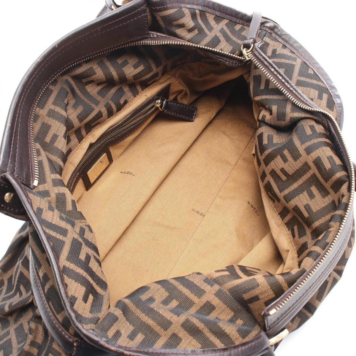 Fendi Brown Canvas Leather Handbag Shoulder Bag (Pre-Owned)