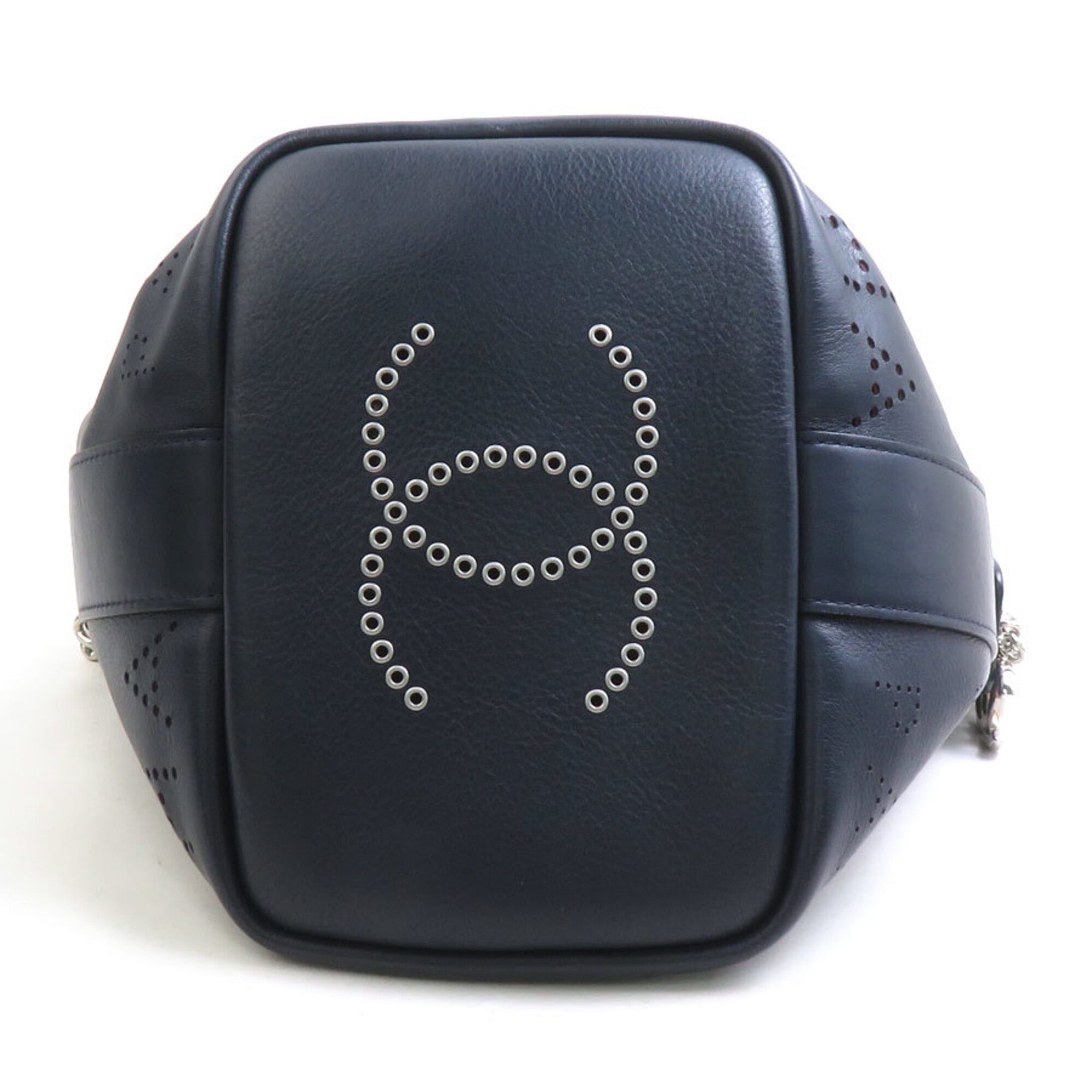 Chanel Navy Leather Handbag Shoulder Bag (Pre-Owned)