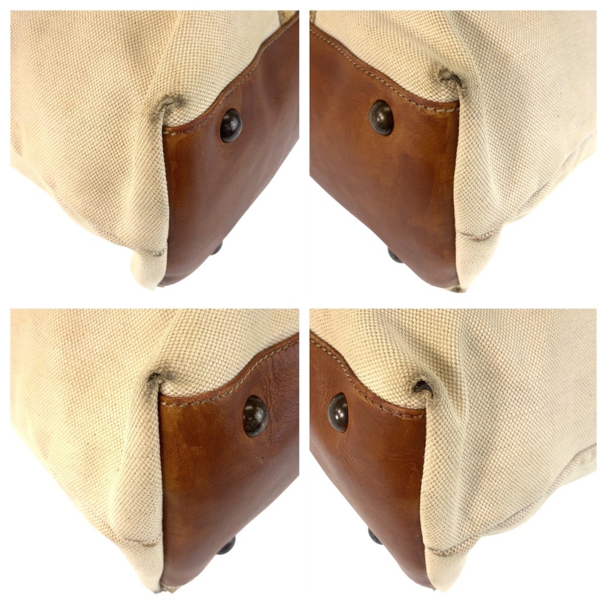 Gucci Beige Brown Canvas Leather Shoulder Bag Tote Bag (Pre-Owned)