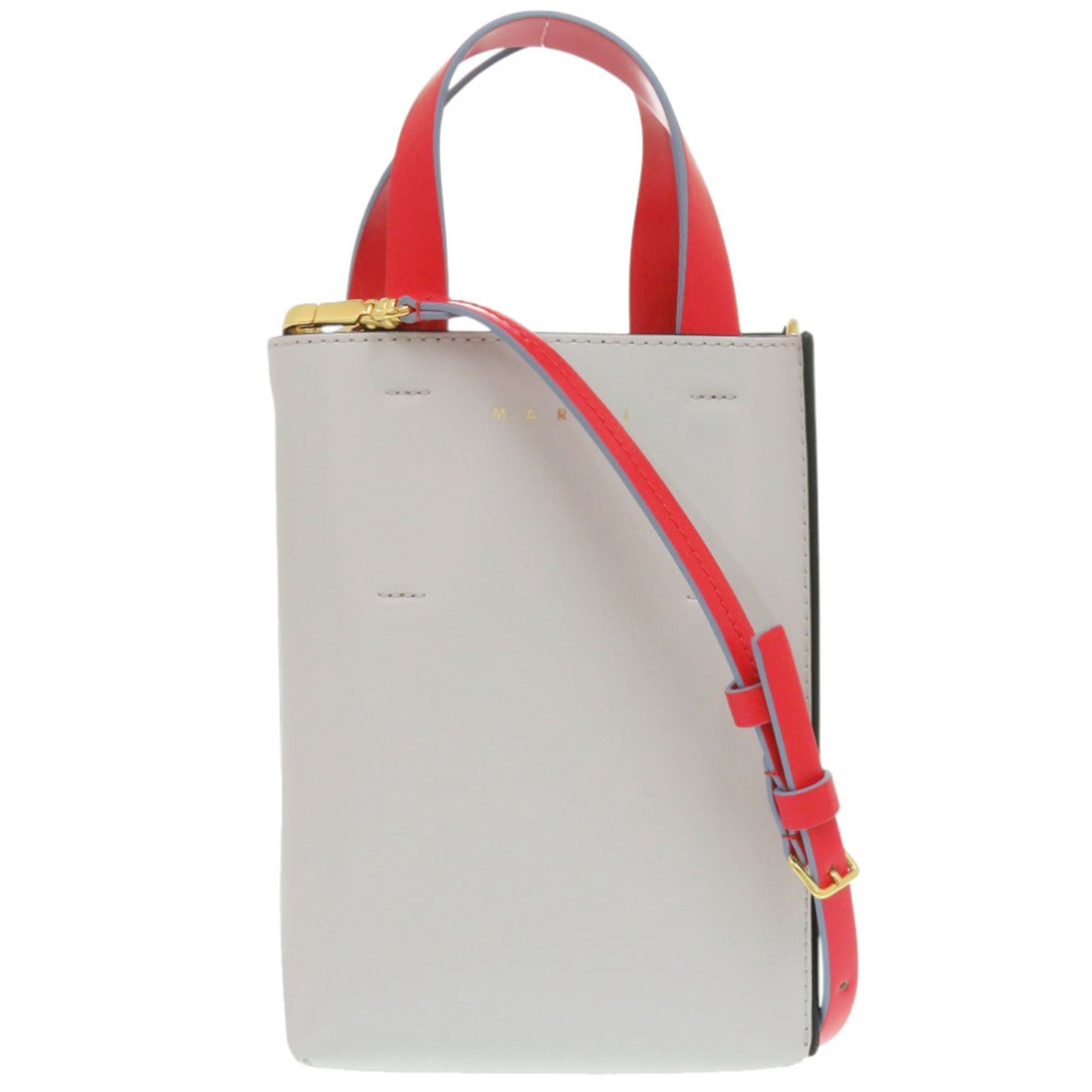 Marni Black Gray Red Color Leather Handbag (Pre-Owned)