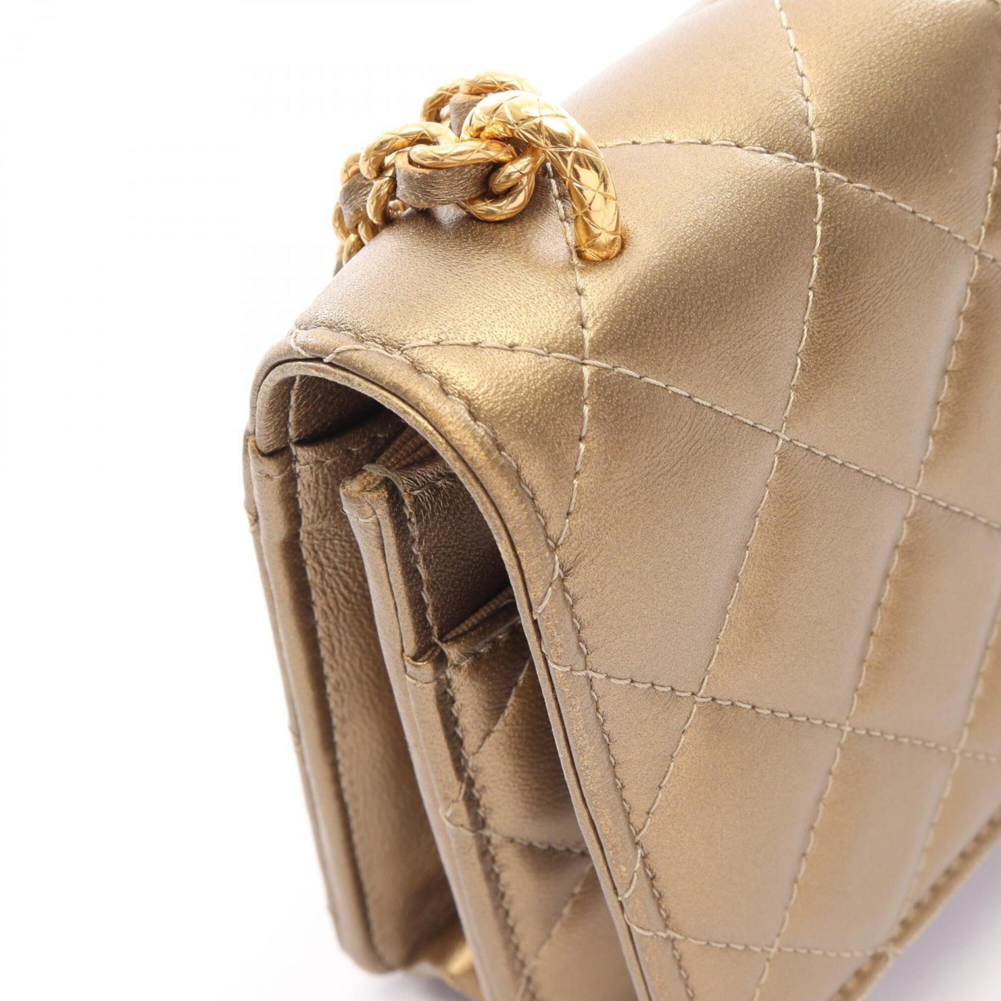 Chanel Gold Leather Handbag Shoulder Bag (Pre-Owned)