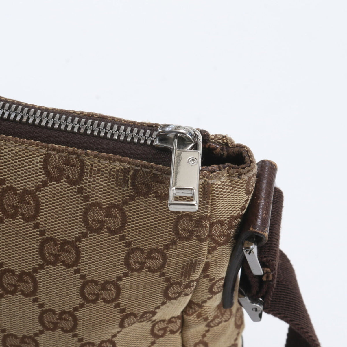 Gucci Brown Leather Canvas Crossbody Bag Handbag Shoulder Bag Tote Bag (Pre-Owned)
