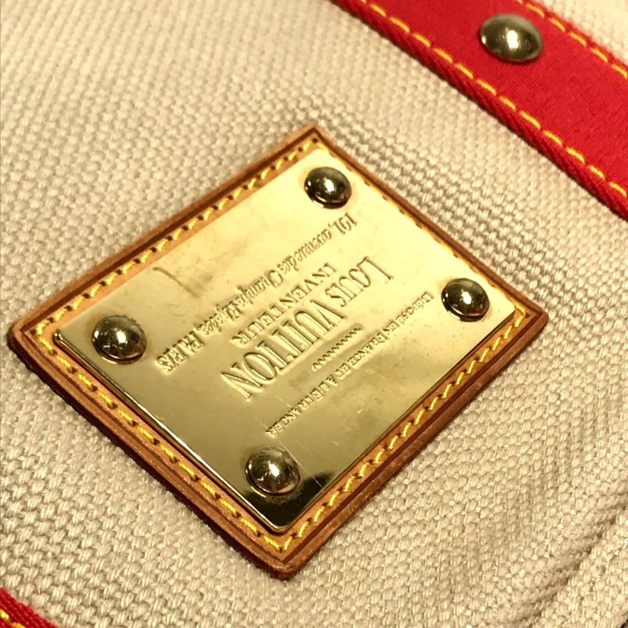 Louis Vuitton Antigua Beige Red Color Canvas Shoulder Bag Tote Bag (Pre-Owned)