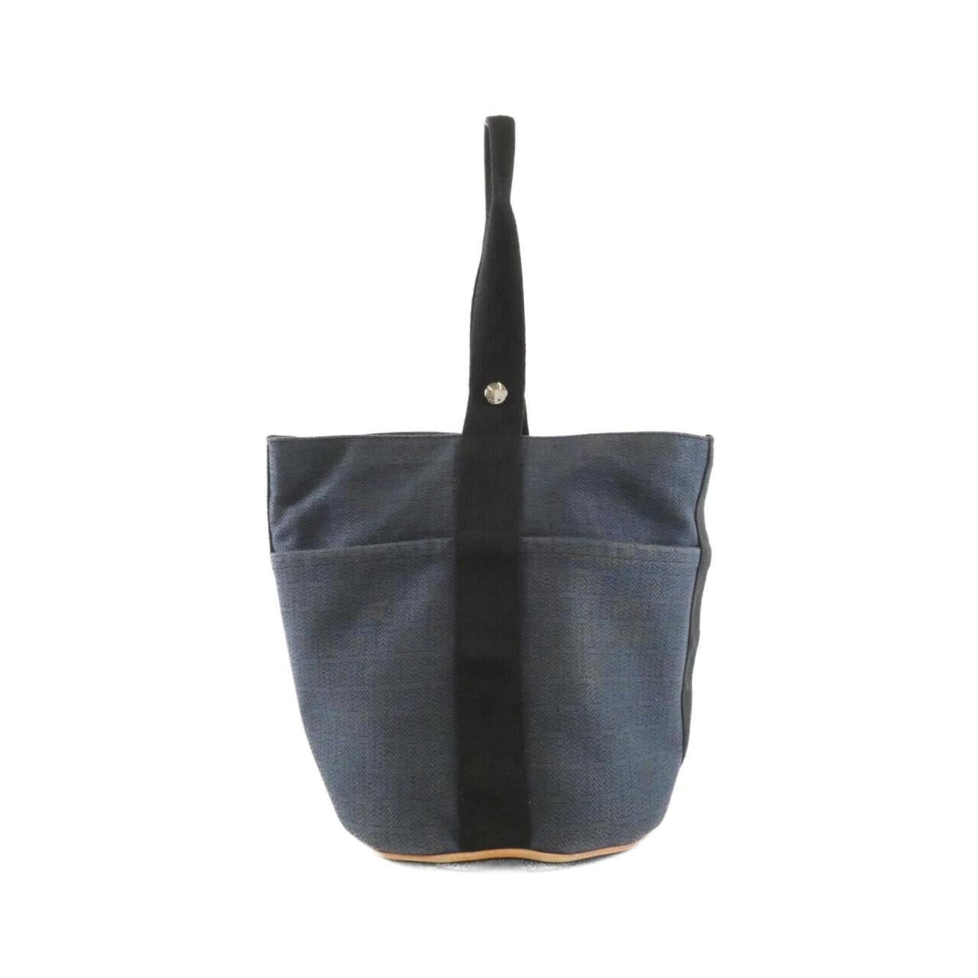 Hermes Black Navy Canvas Handbag (Pre-Owned)