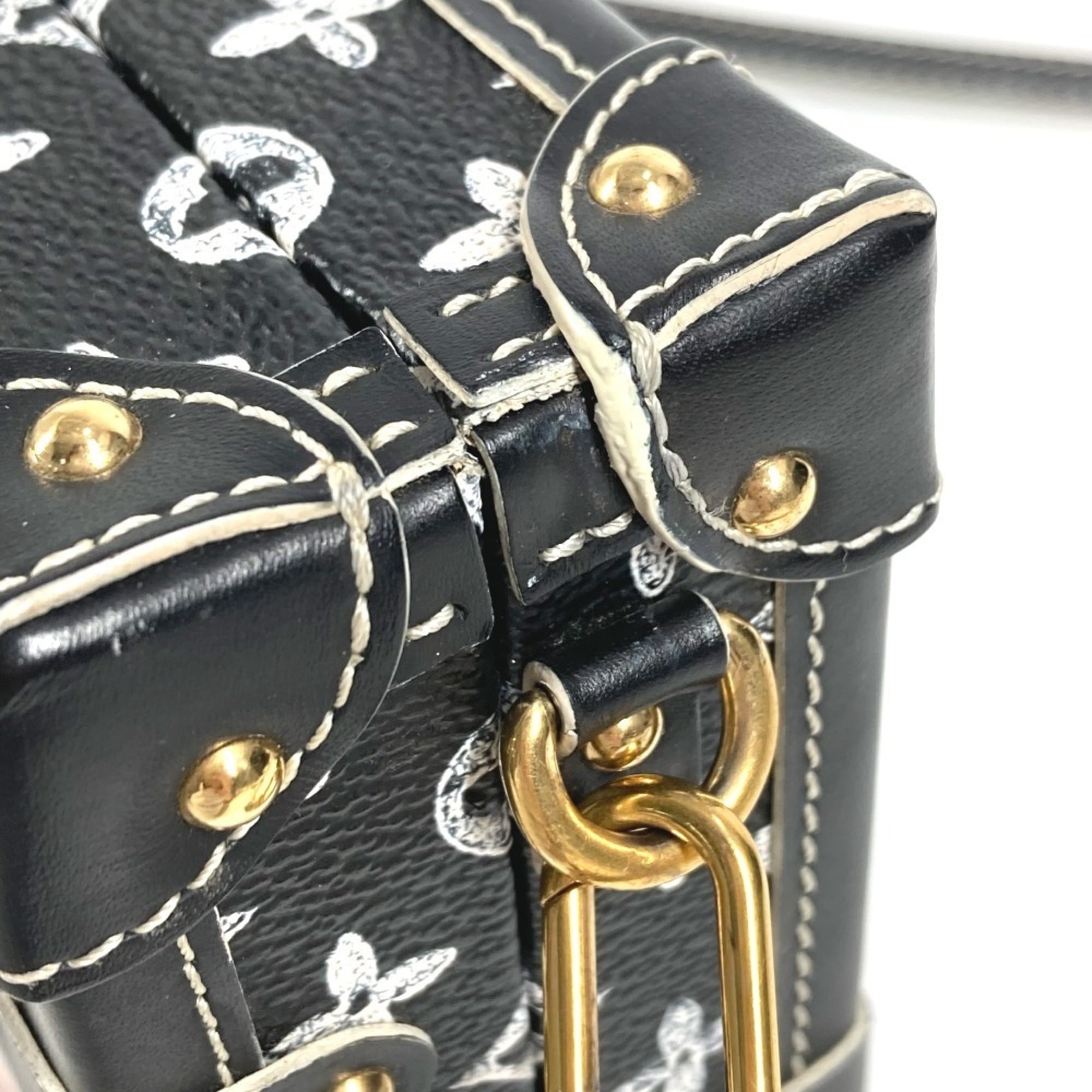 Louis Vuitton Monogram Black Leather Clutch Bag Shoulder Bag (Pre-Owned)