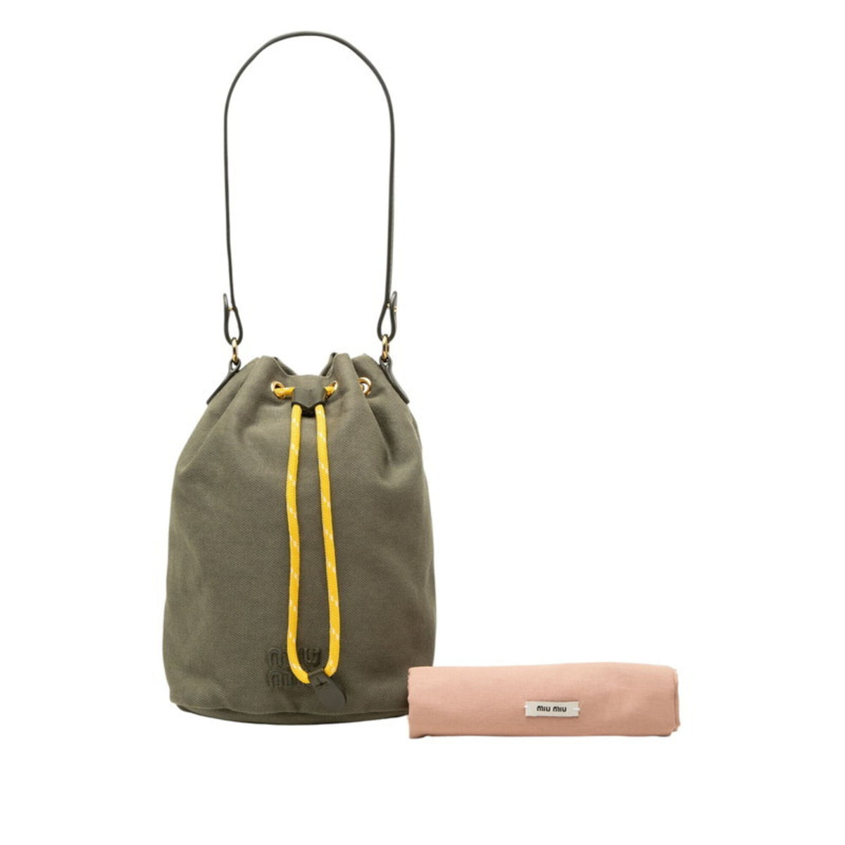 Miu Miu Green Khaki Yellow Canvas Leather Handbag Shoulder Bag (Pre-Owned)