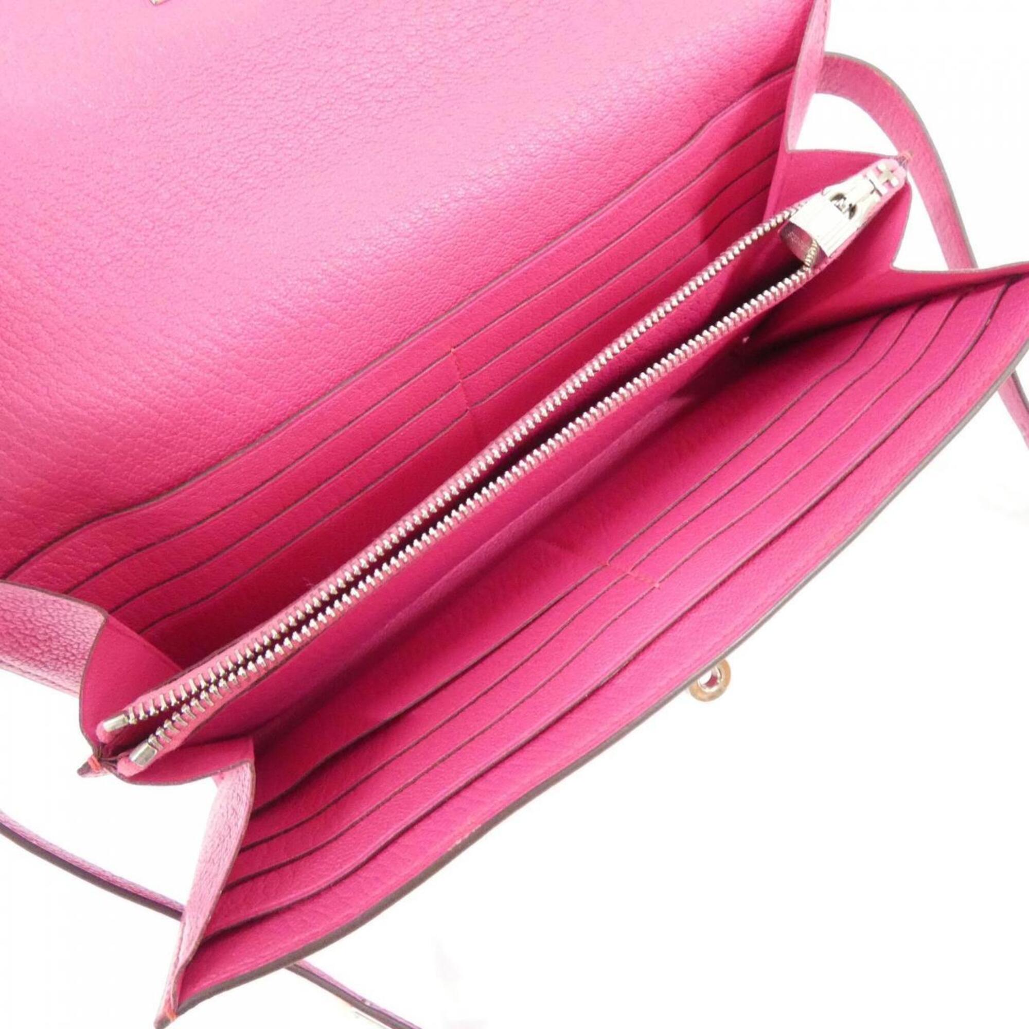 Hermes Rose Shocking Chevre Leather Long Wallet (Bi-Fold) (Pre-Owned)