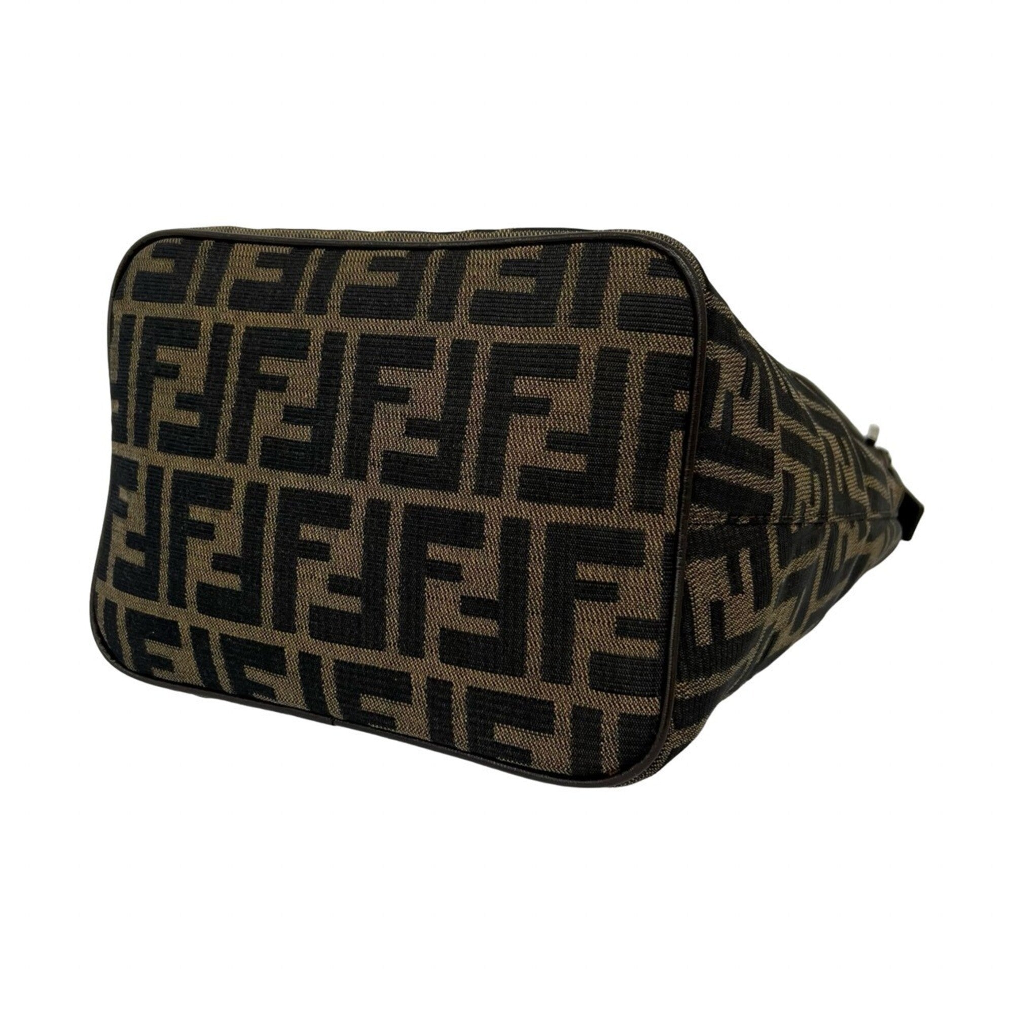 Fendi Black Brown Canvas Leather Shoulder Bag Tote Bag (Pre-Owned)