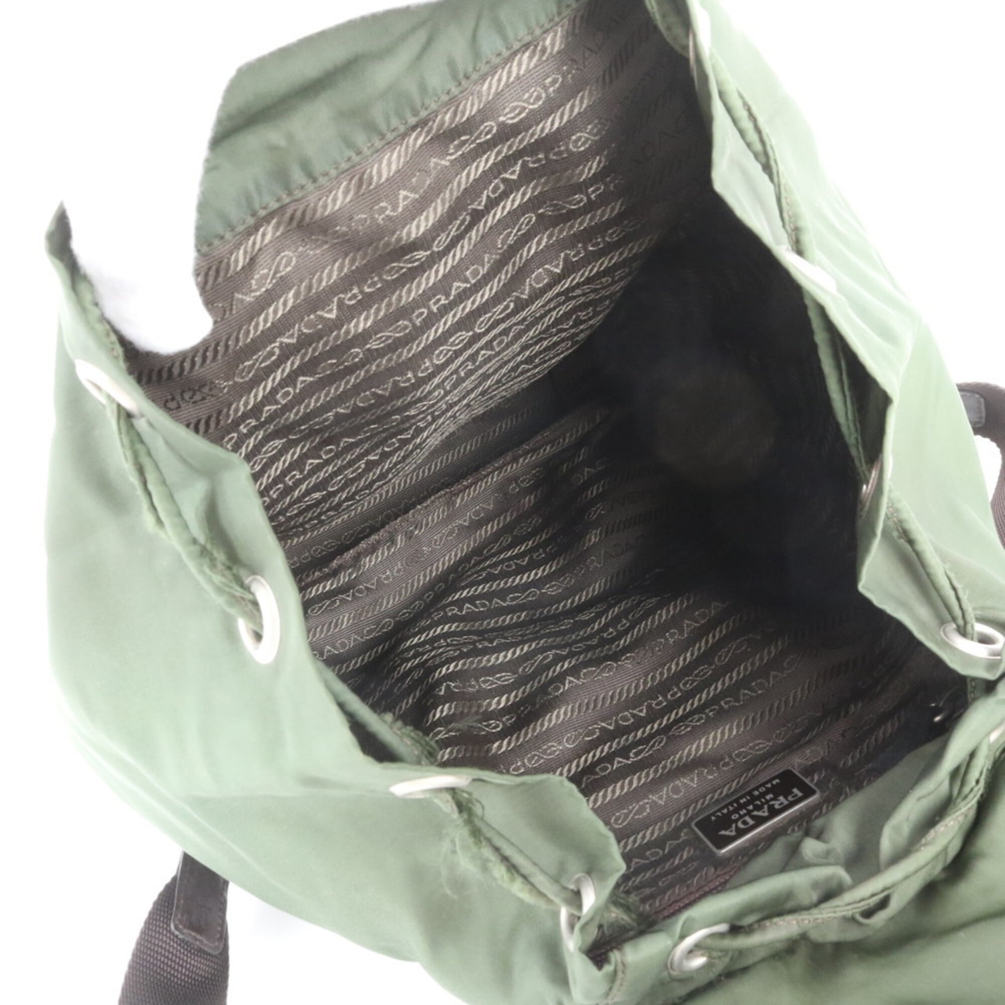 Prada Brown Green Khaki Leather Nylon Backpack (Pre-Owned)