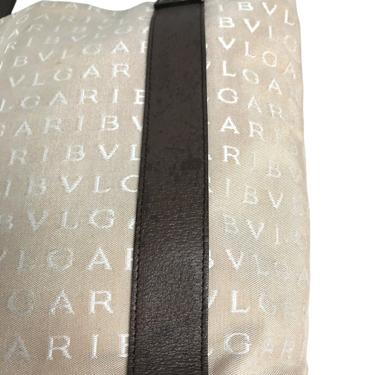 Bvlgari Logomania Beige Canvas Leather Shoulder Bag Tote Bag (Pre-Owned)