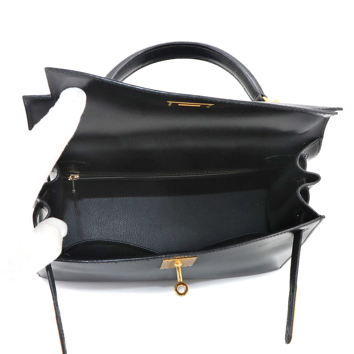 Hermes Kelly Black Box Calf Leather Handbag (Pre-Owned)