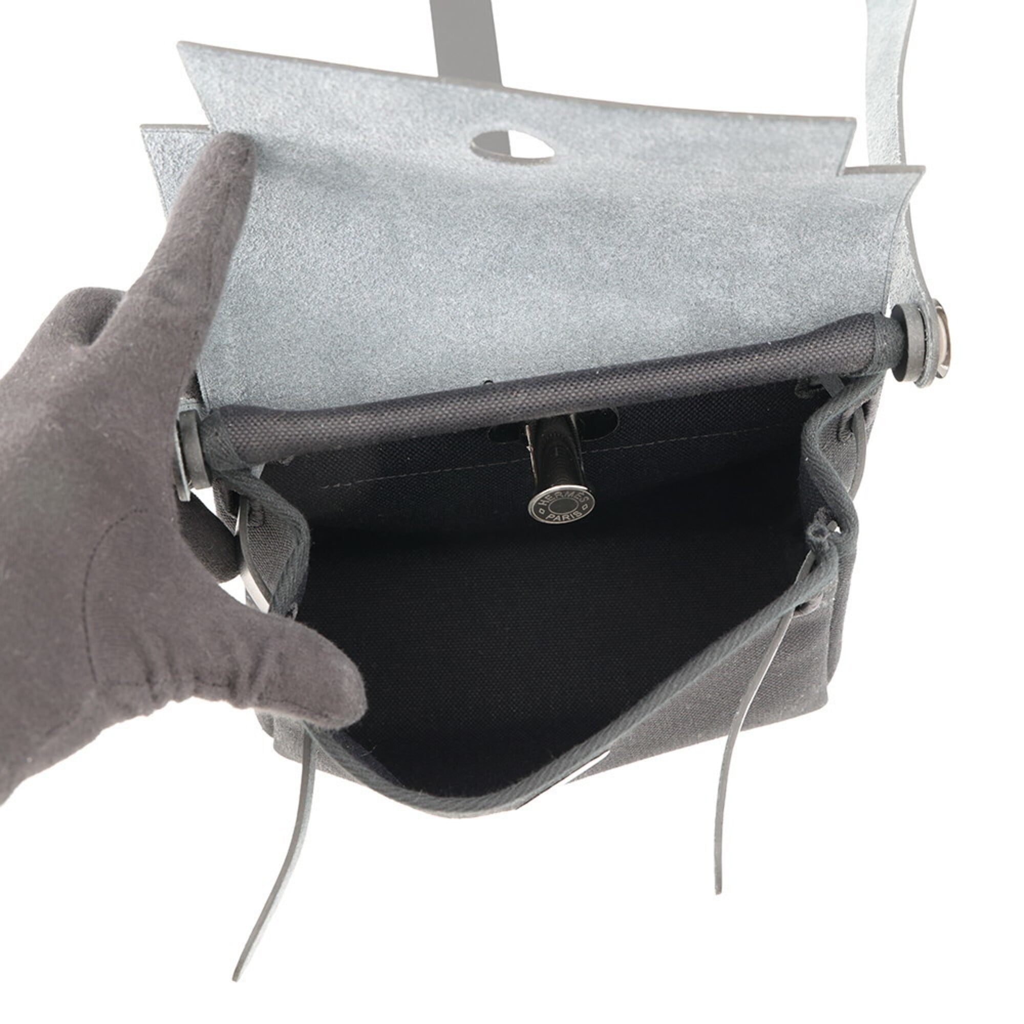 Hermes Black Toile H Leather Shoulder Bag
