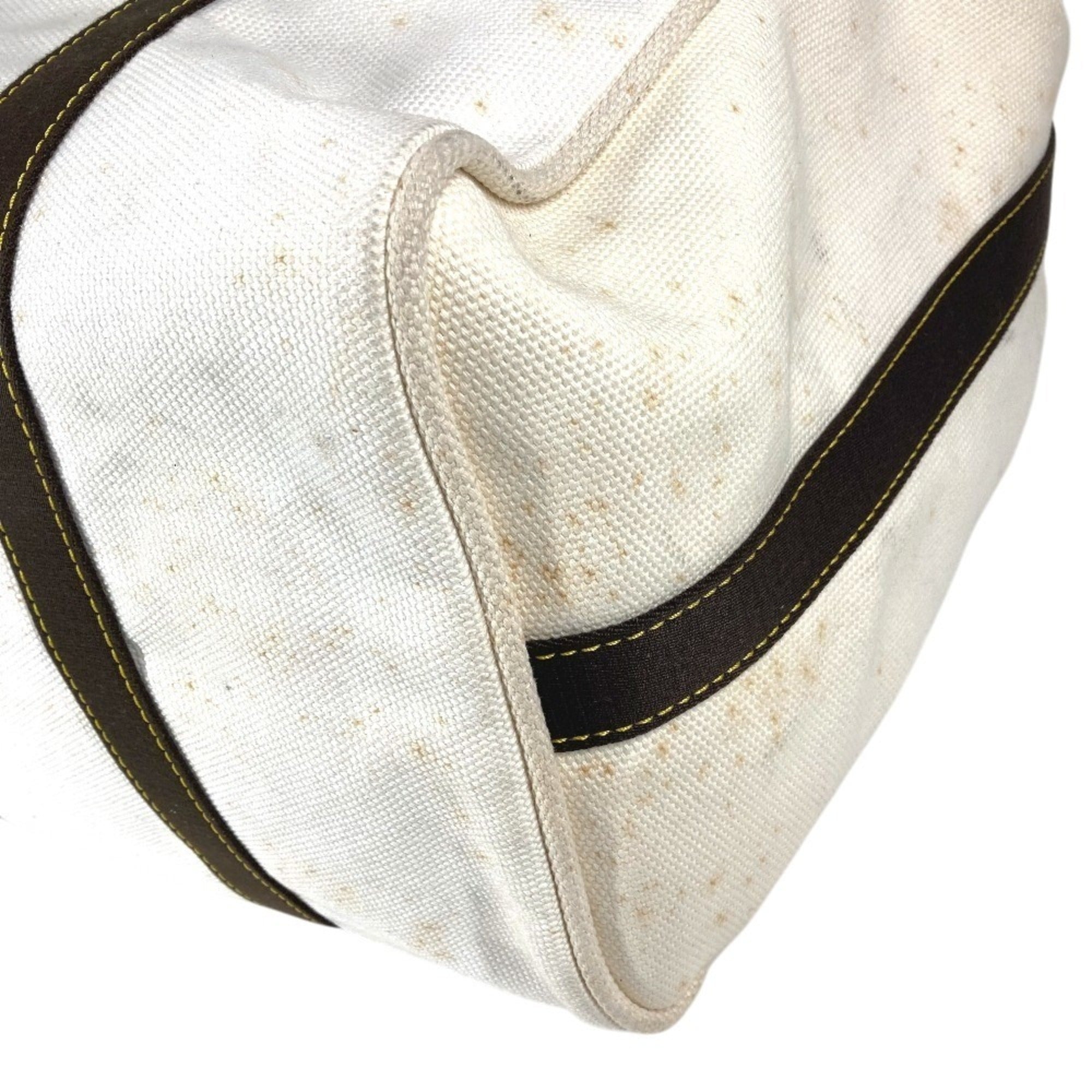 Louis Vuitton Brown White Canvas Boston Bag Shoulder Bag Tote Bag (Pre-Owned)