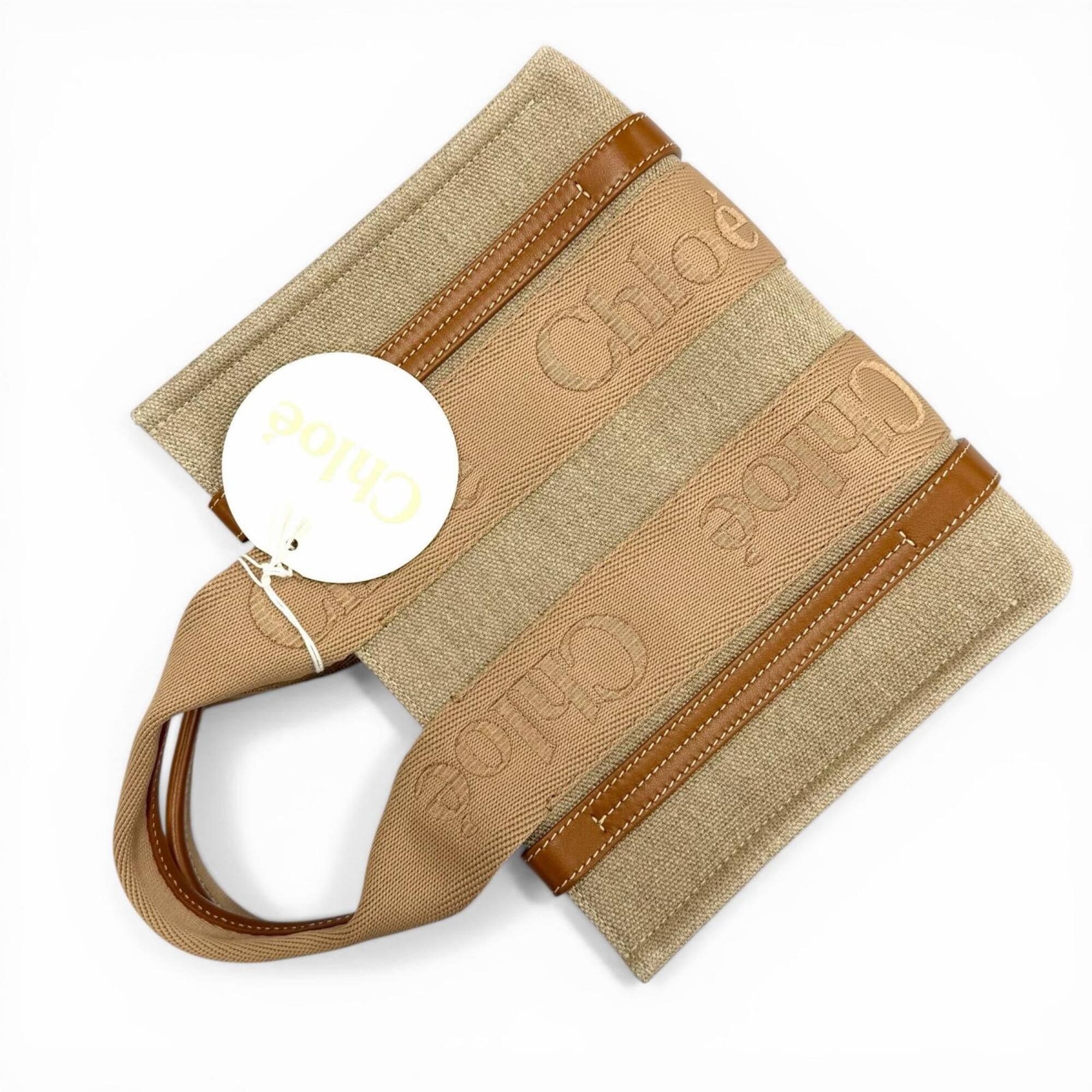 Chloé Beige Leather Linen Handbag Tote Bag (Pre-Owned)