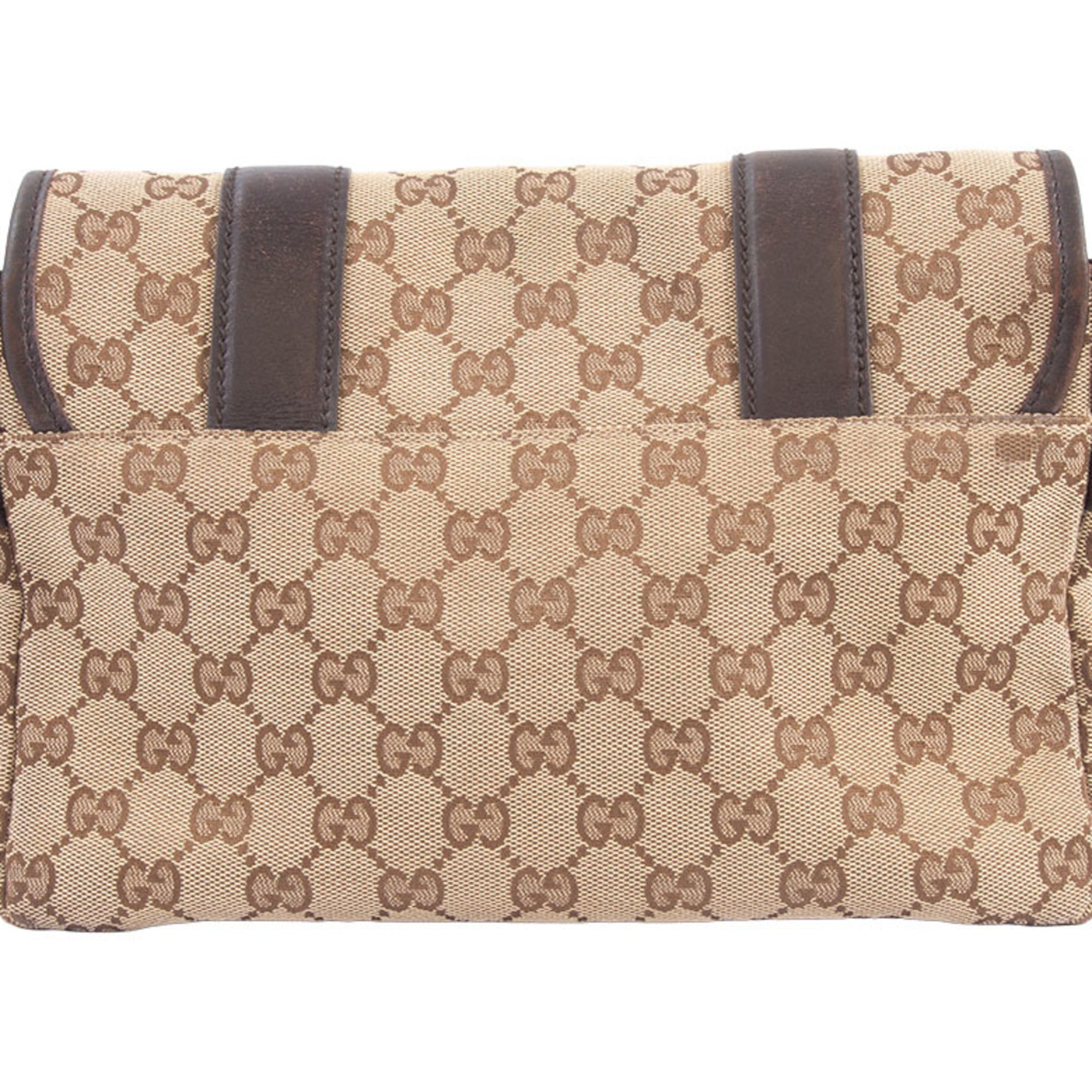 Gucci Beige Brown Gg Canvas Leather Shoulder Bag (Pre-Owned)