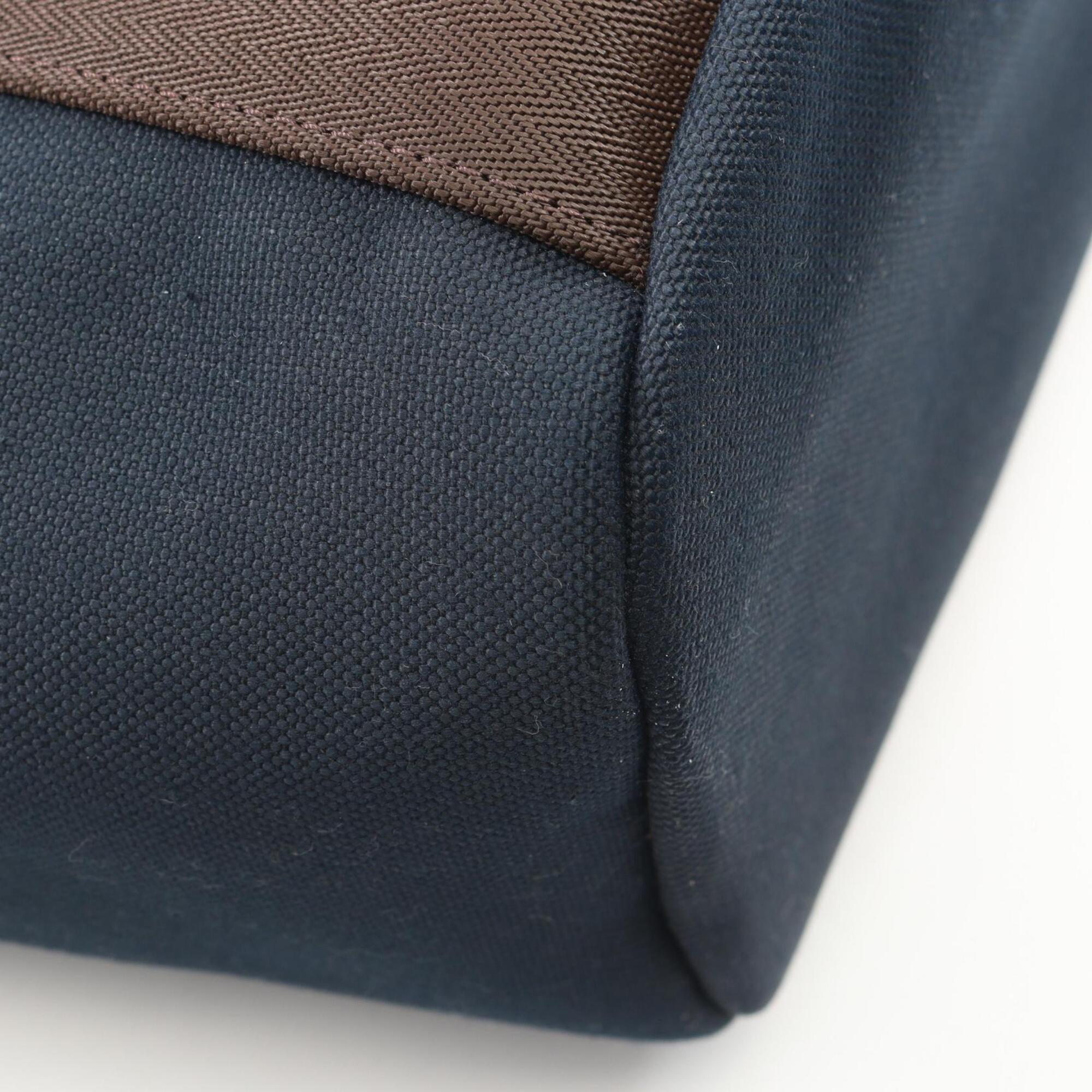 Hermes Brown Feu Navy Toile Chevron Handbag Tote Bag (Pre-Owned)