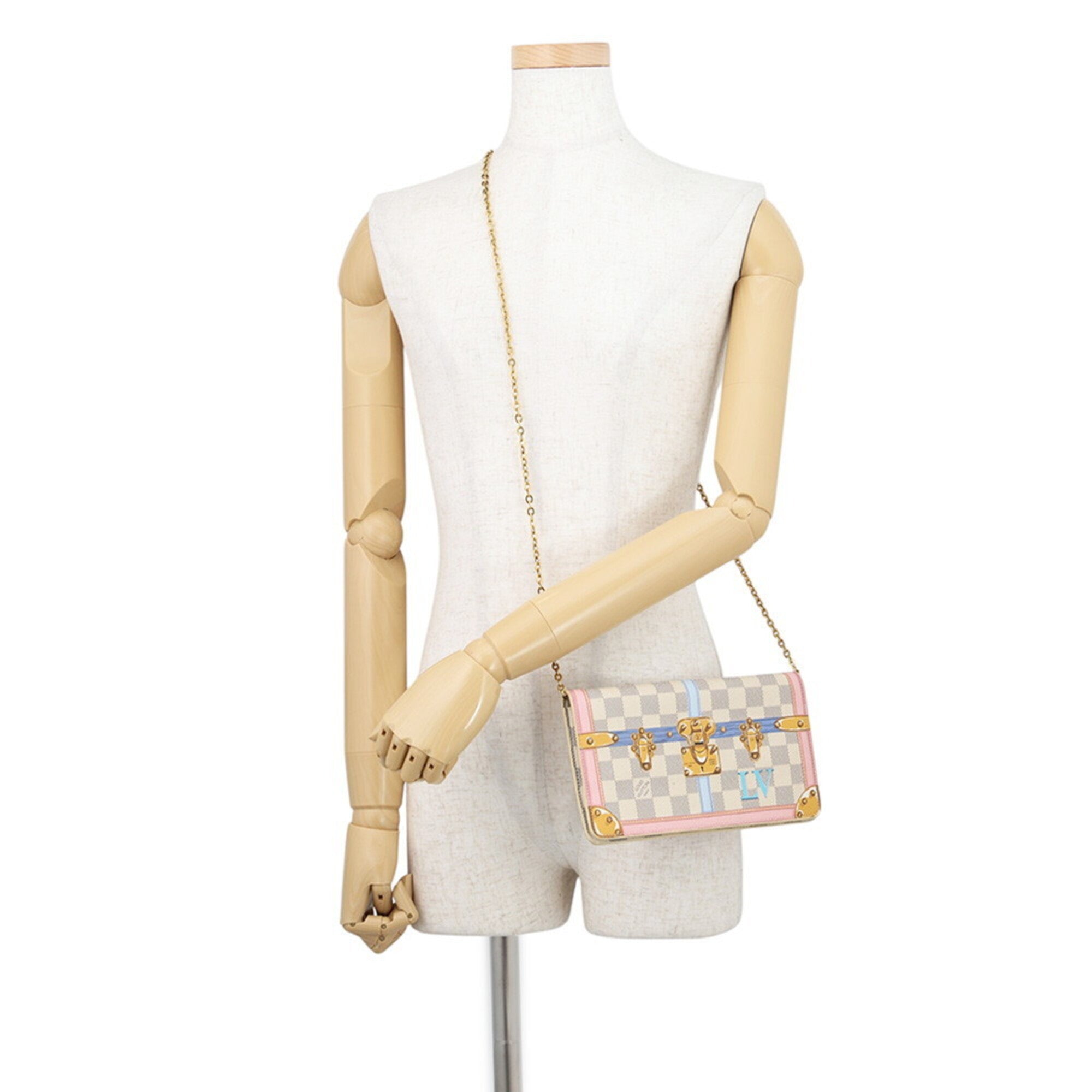 Louis Vuitton Damier Azur Rose Ballerine Damier Azur Chain/Shoulder Wallet (Pre-Owned)