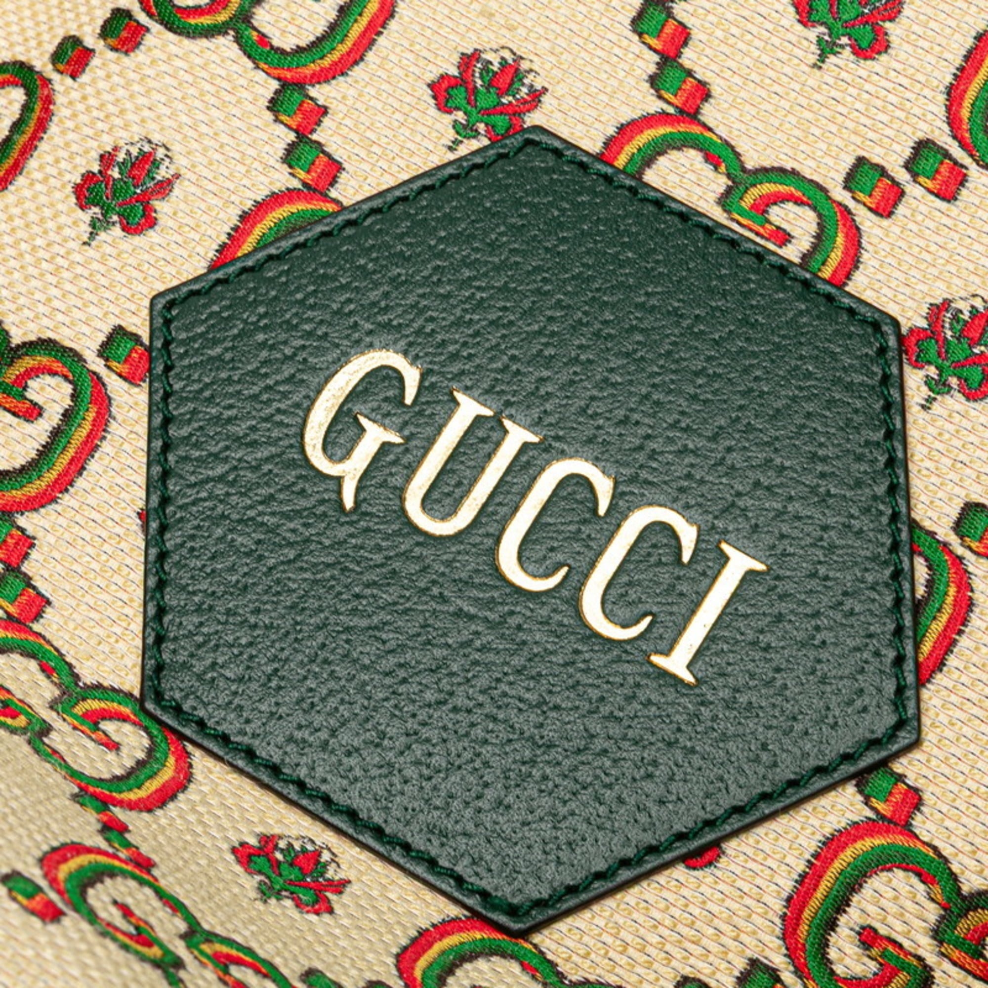 Gucci Ophidia Beige Green Multi-Color Canvas Leather Tote Bag (Pre-Owned)