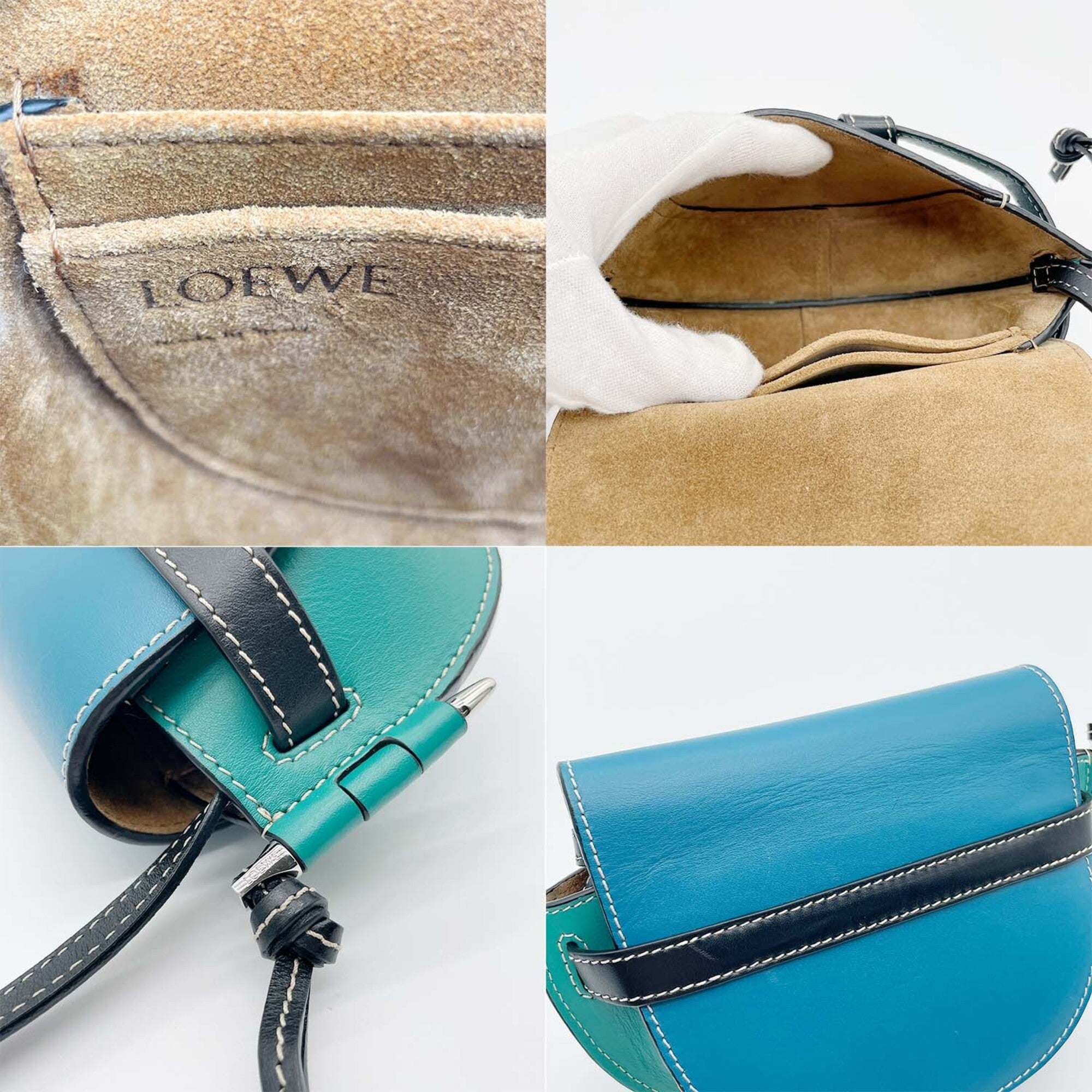 Loewe Blue Green Leather Pochette Shoulder Bag (Pre-Owned)