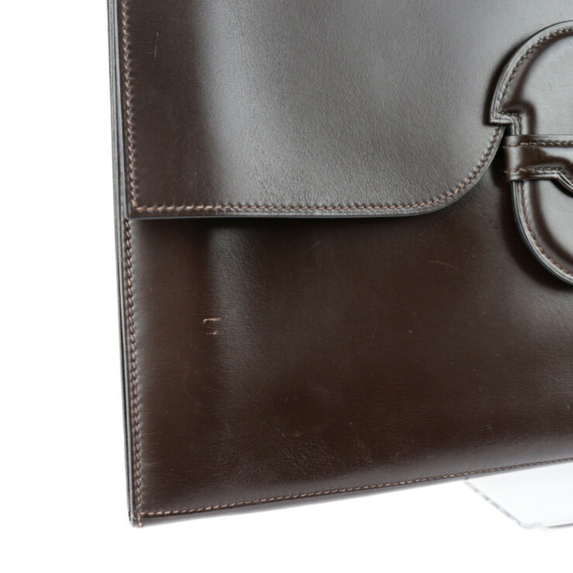 Hermes Dark Brown Box Calf Leather Clutch Bag Handbag (Pre-Owned)