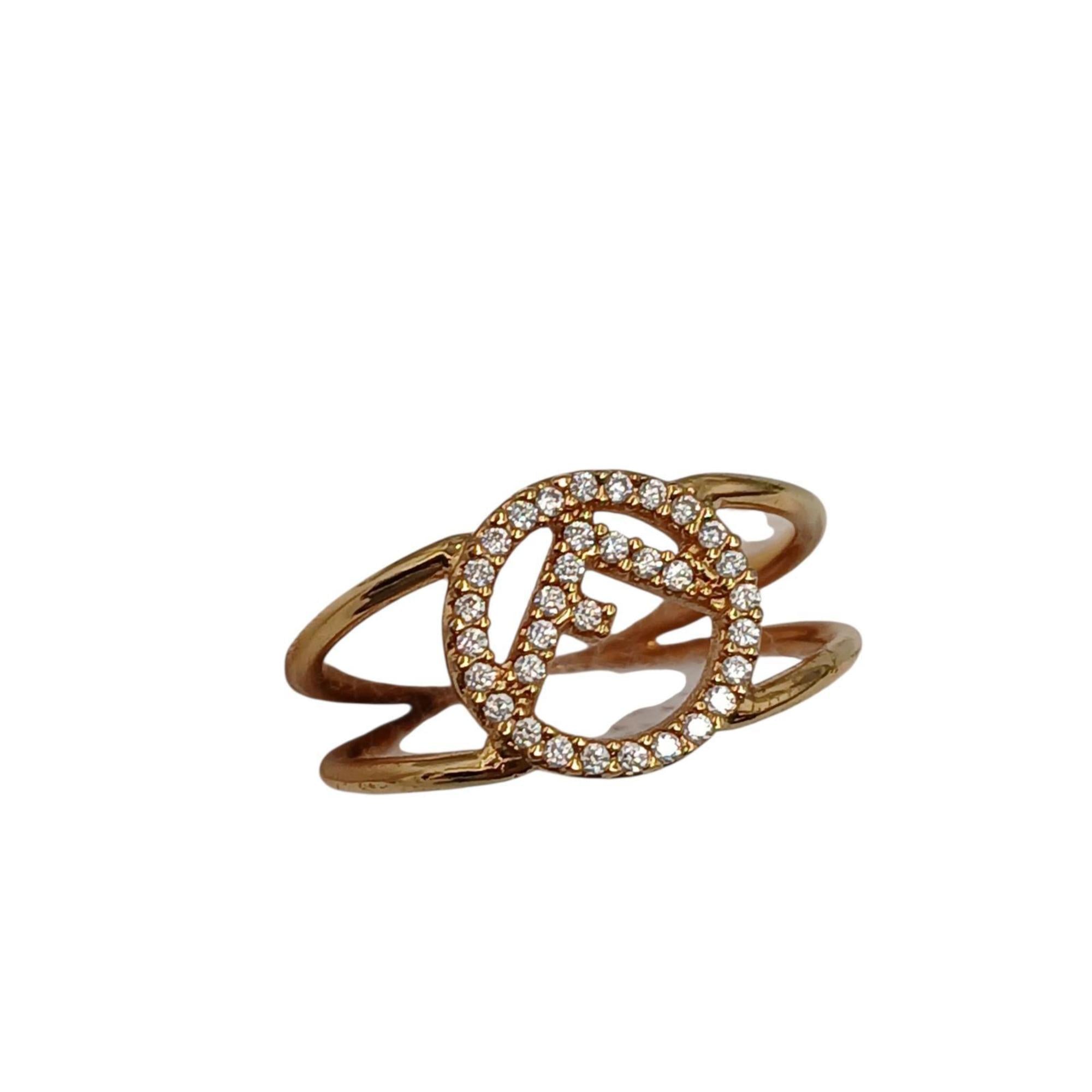 Fendi Gold Rhinestone Band Ring (Pre-Owned)