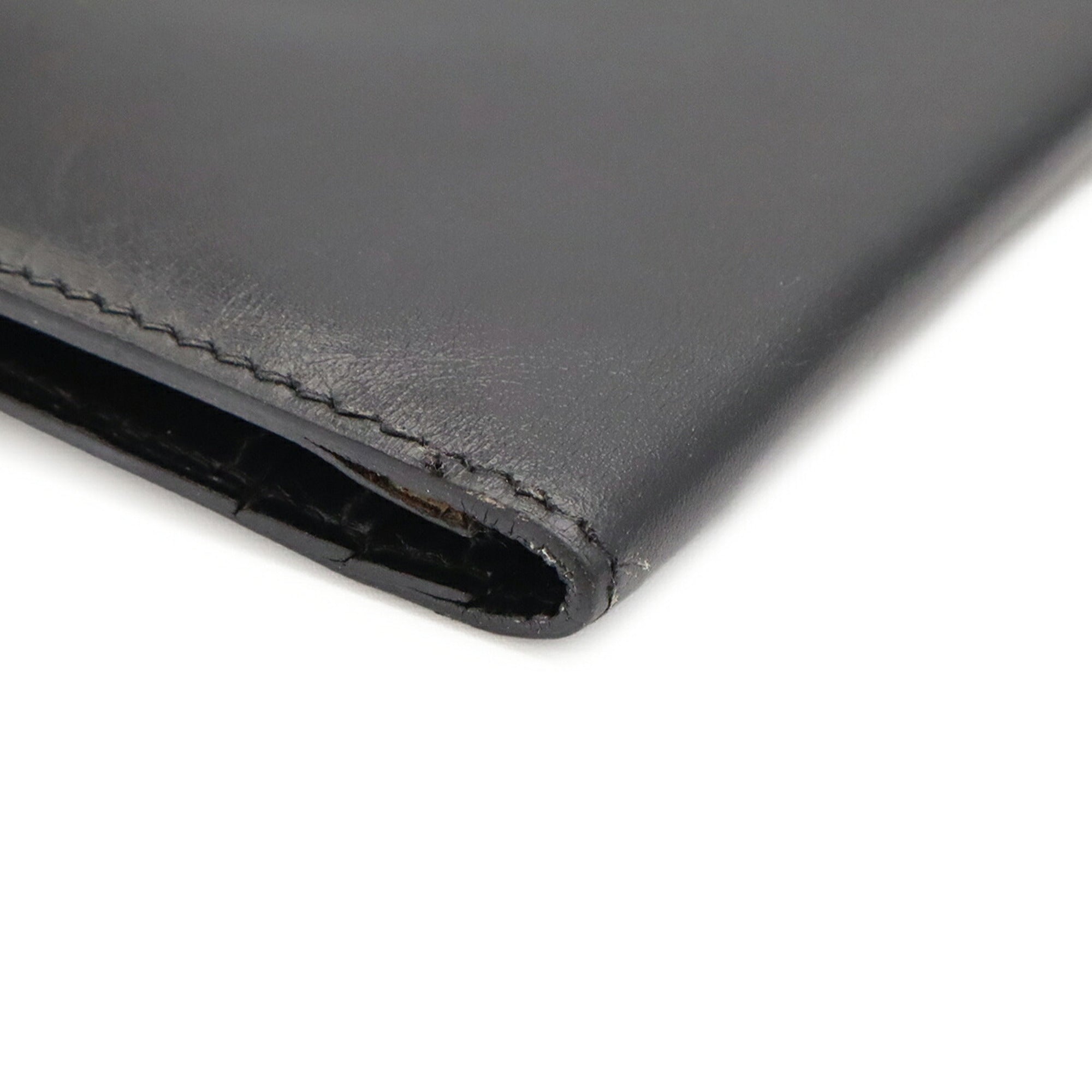 Hermes Black Box Calf Leather Long Wallet (Bi-Fold) (Pre-Owned)