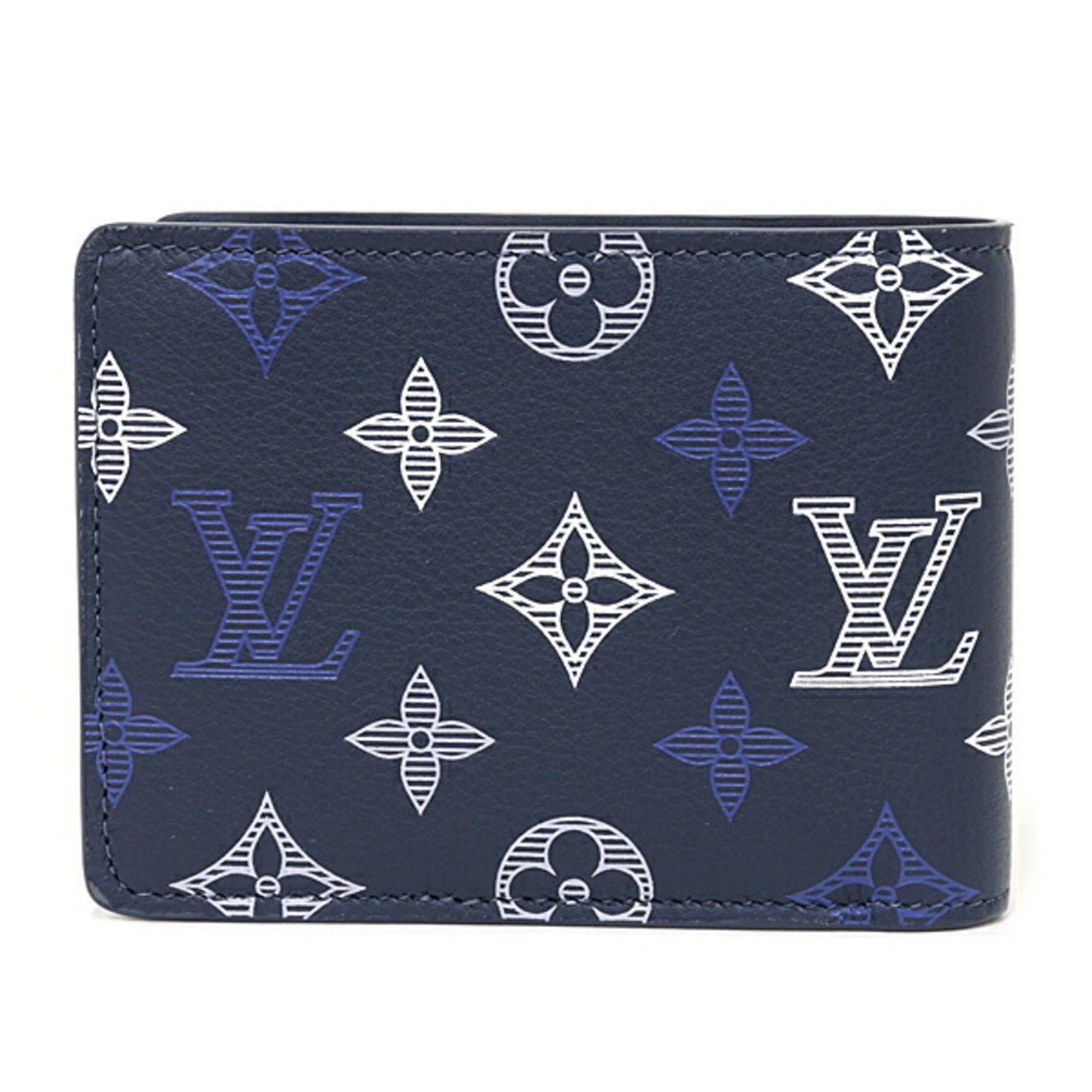 Louis Vuitton Monogram Shadow Blue Navy Monogram Shadow Leather Wallet (Bi-Fold) (Pre-Owned)