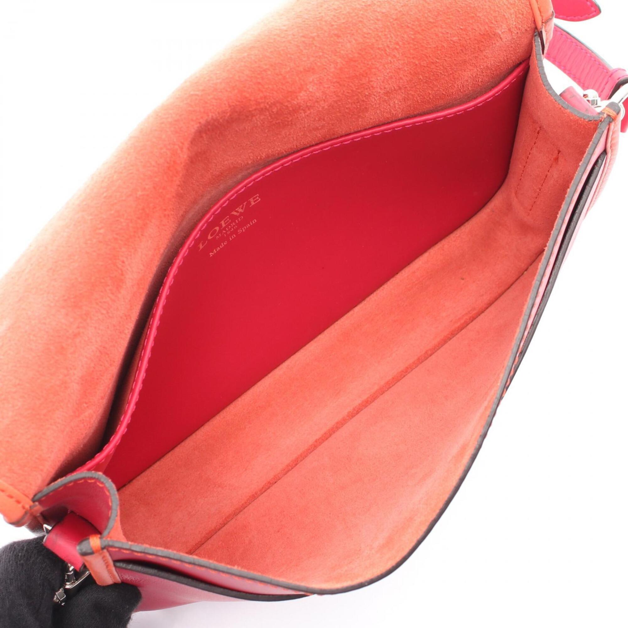 Loewe Orange Red Color Leather Handbag Shoulder Bag (Pre-Owned)