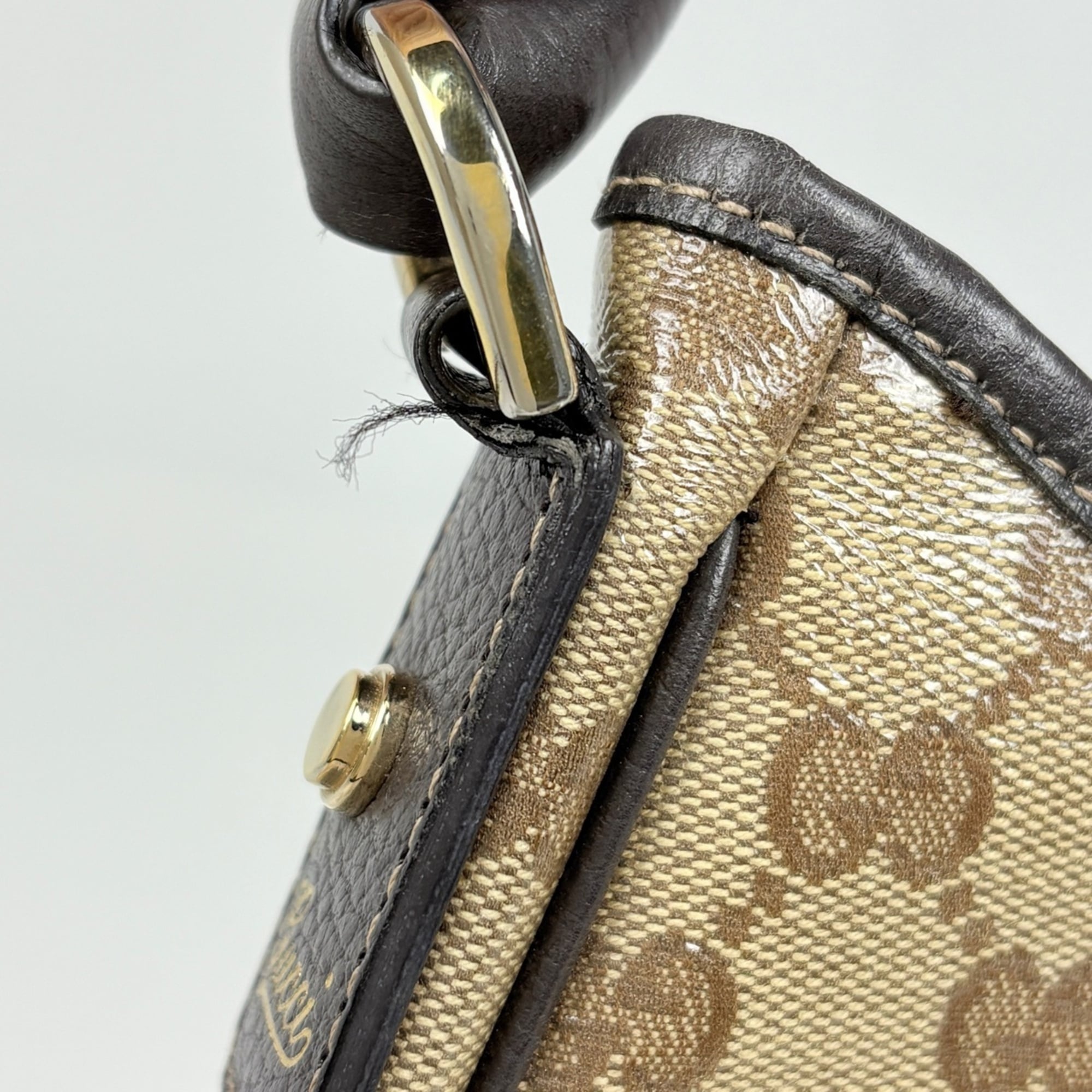 Gucci Brown Coated Canvas Leather Shoulder Bag (Pre-Owned)