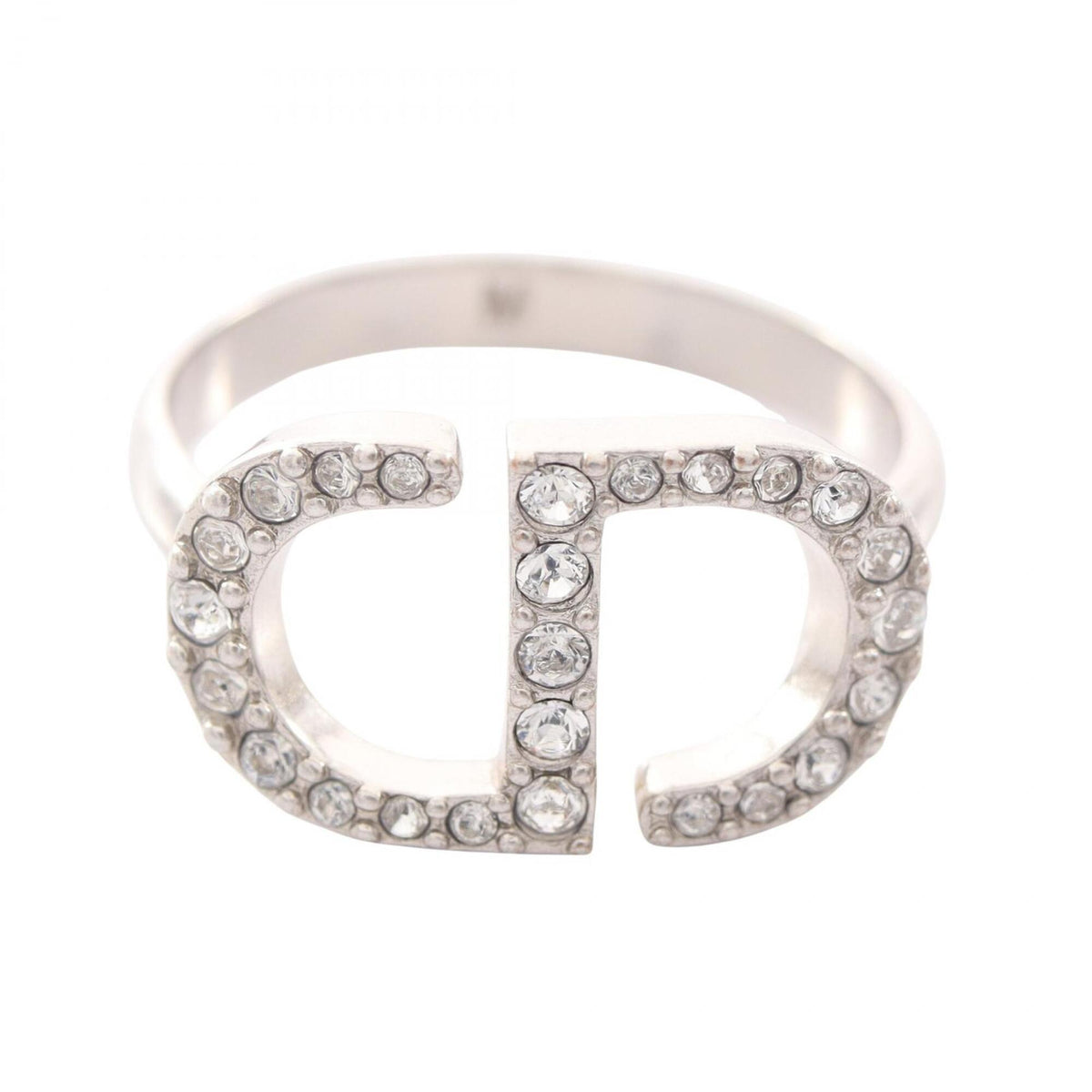 Christian Dior Silver Clear Metal Rhinestone Band Ring (Pre-Owned)
