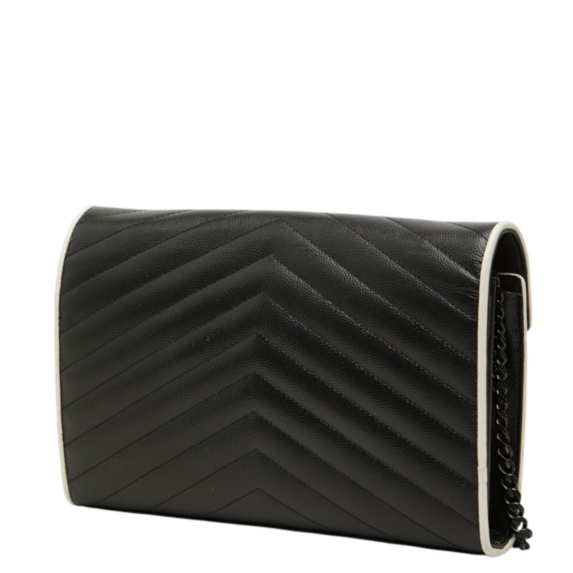 Saint Laurent Black White Leather Shoulder Bag (Pre-Owned)