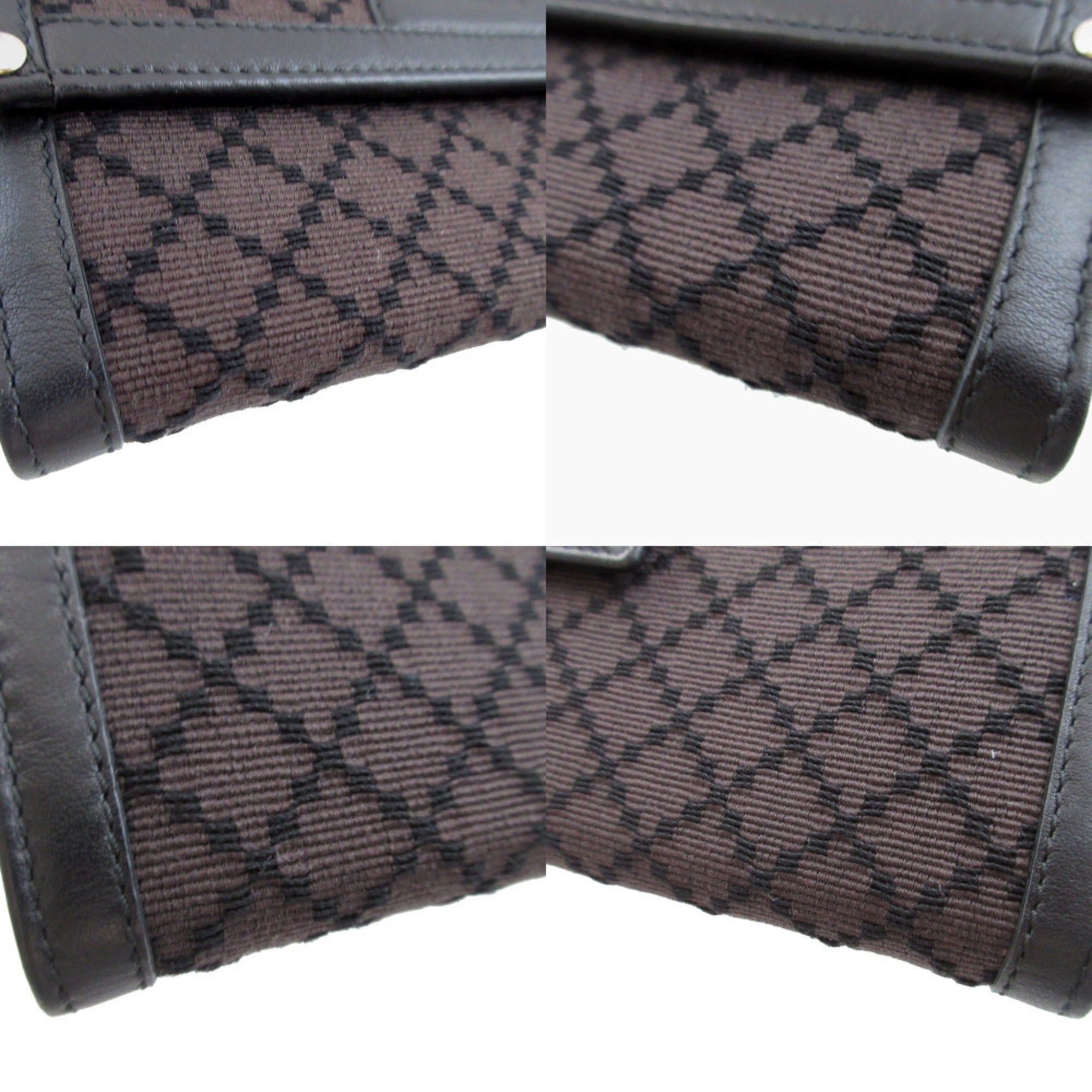 Gucci Black Brown Canvas Leather Long Wallet (Bi-Fold) (Pre-Owned)