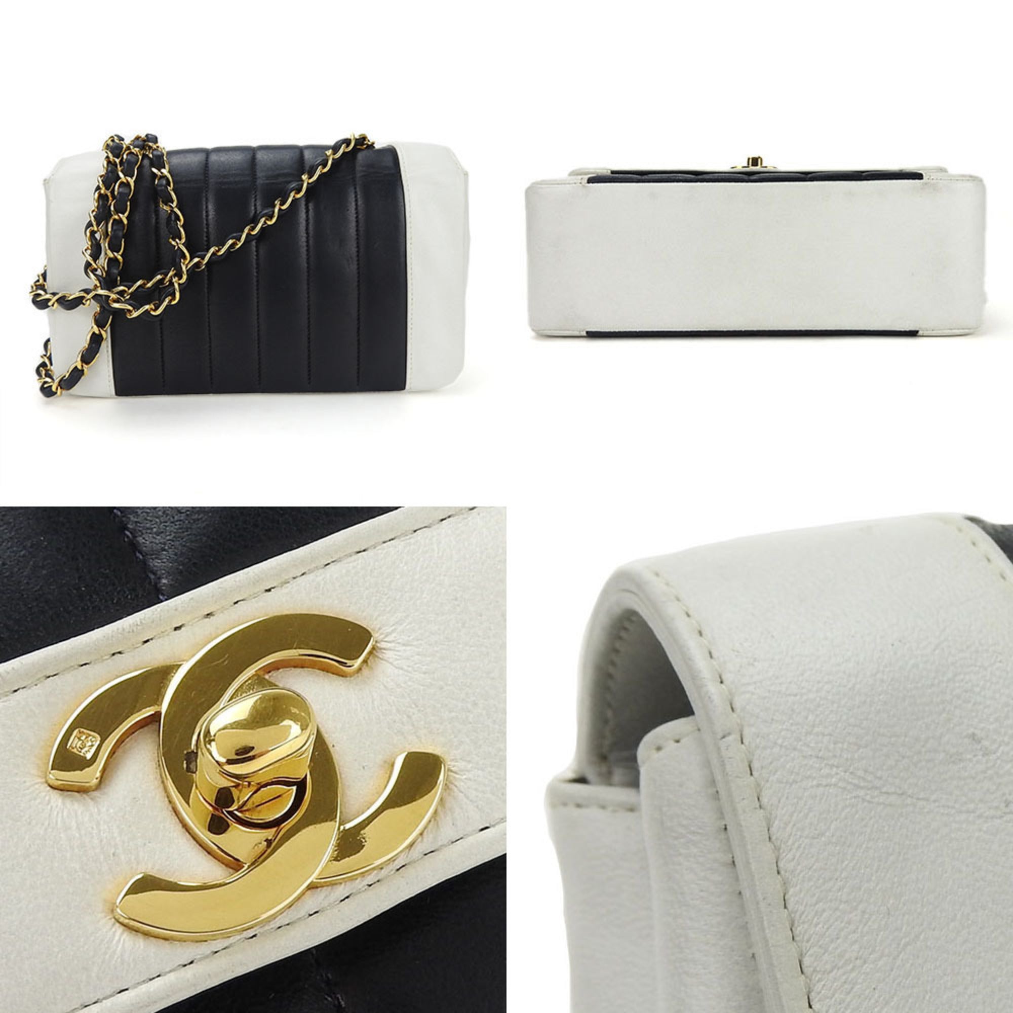 Chanel Navy White Leather Shoulder Bag (Pre-Owned)