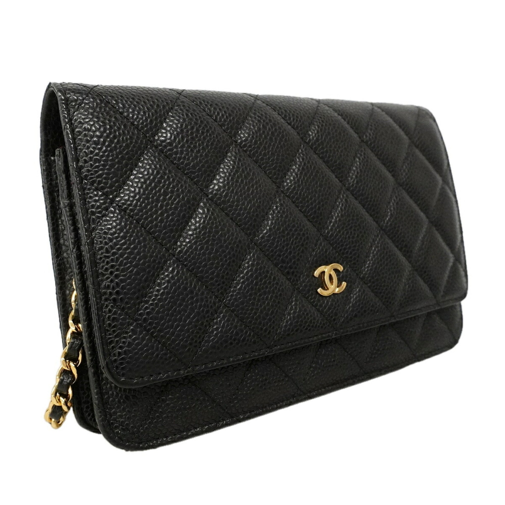 Chanel Black Grained Calfskin Chain/Shoulder Wallet (Pre-Owned)