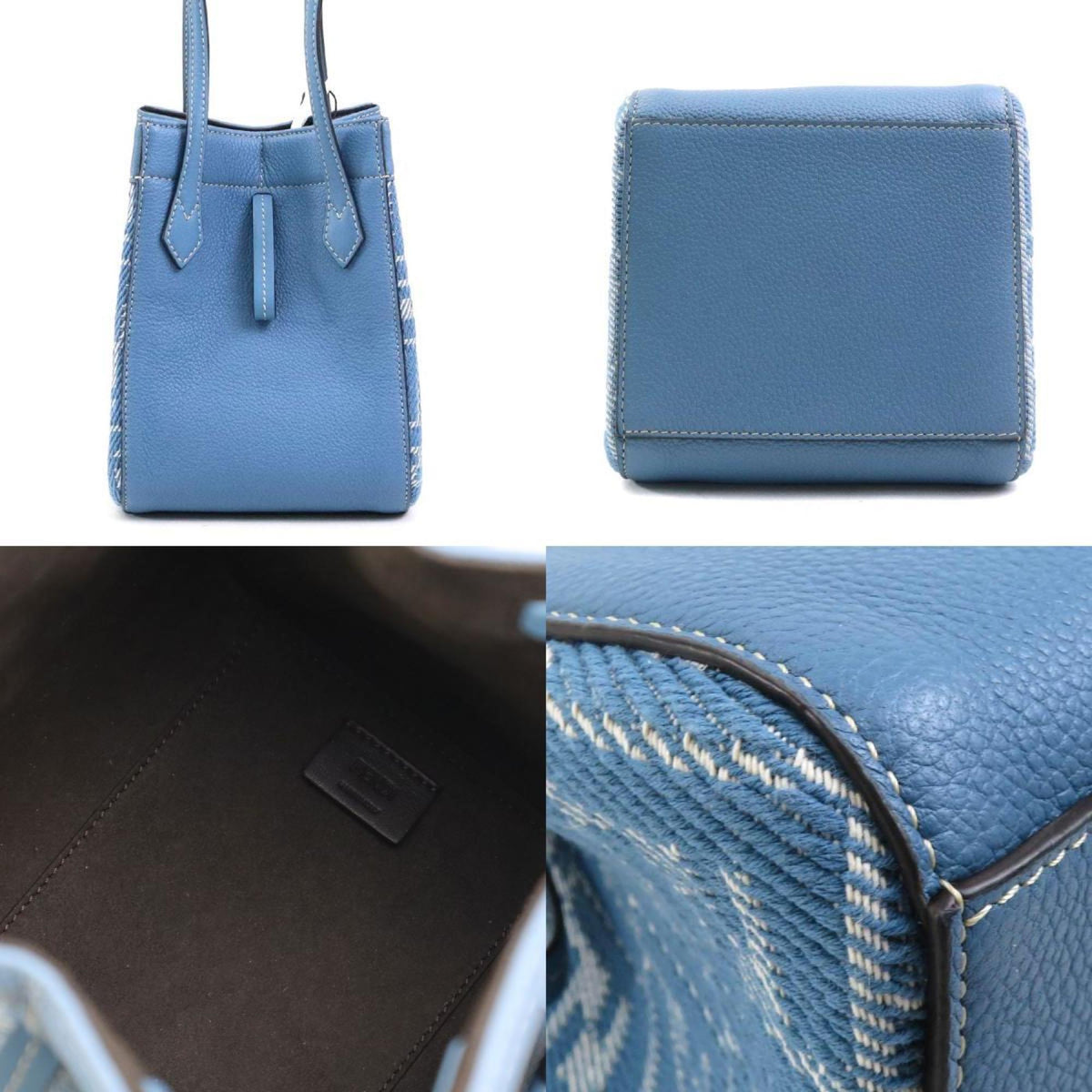 Fendi Blue Canvas Leather Shoulder Bag (Pre-Owned)