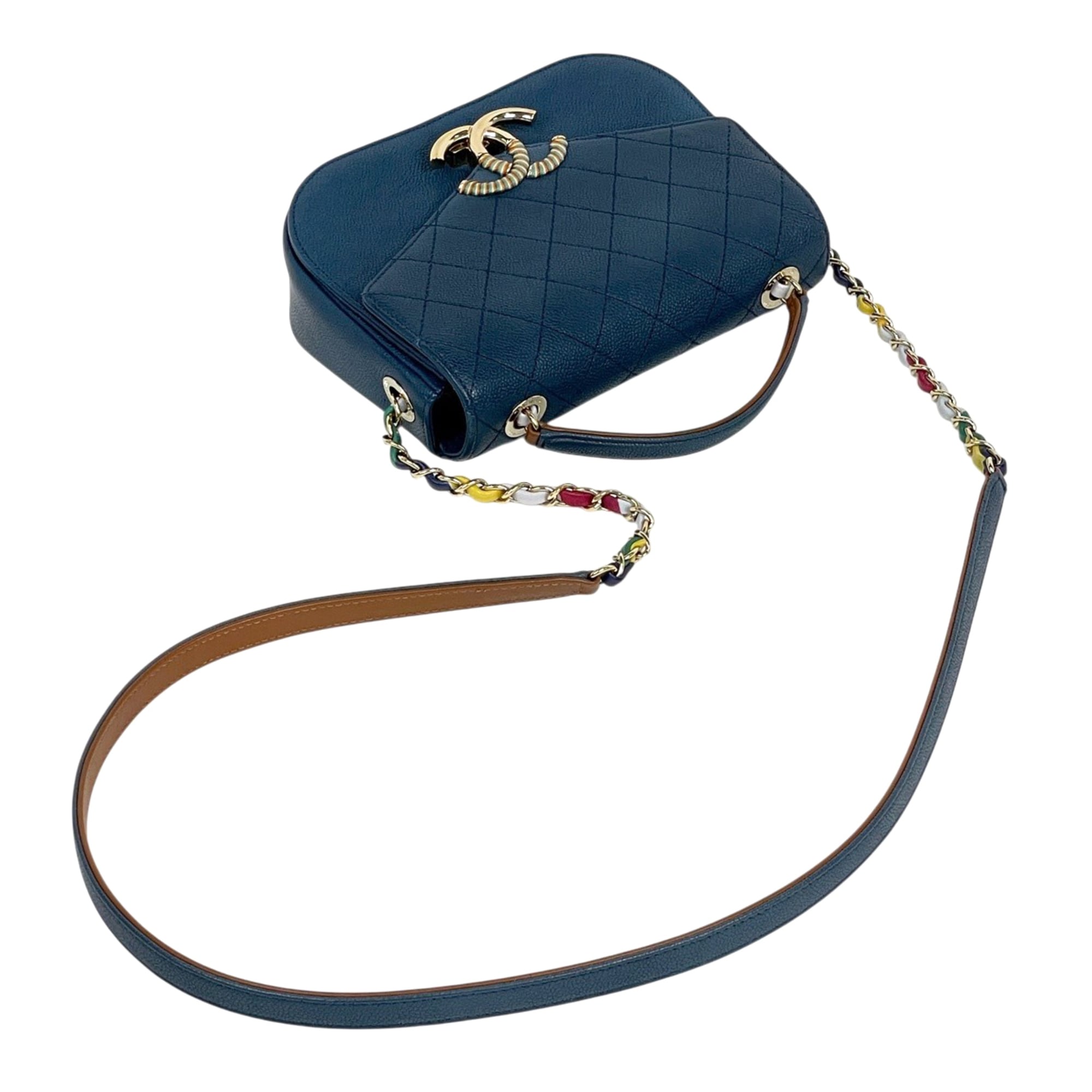 Chanel Blue Grained Calfskin Shoulder Bag (Pre-Owned)