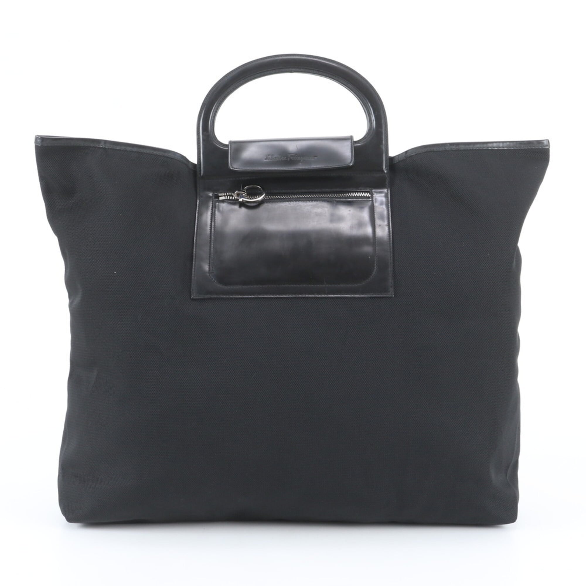 Salvatore Ferragamo Black Leather Nylon Handbag Tote Bag (Pre-Owned)