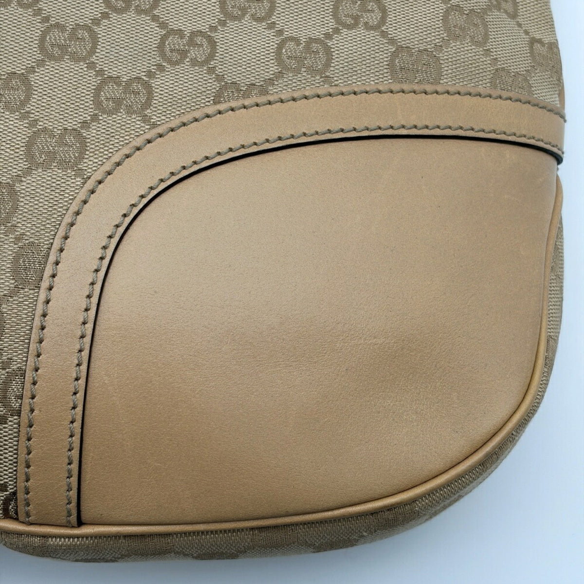 Gucci Beige Brown Canvas Leather Shoulder Bag (Pre-Owned)