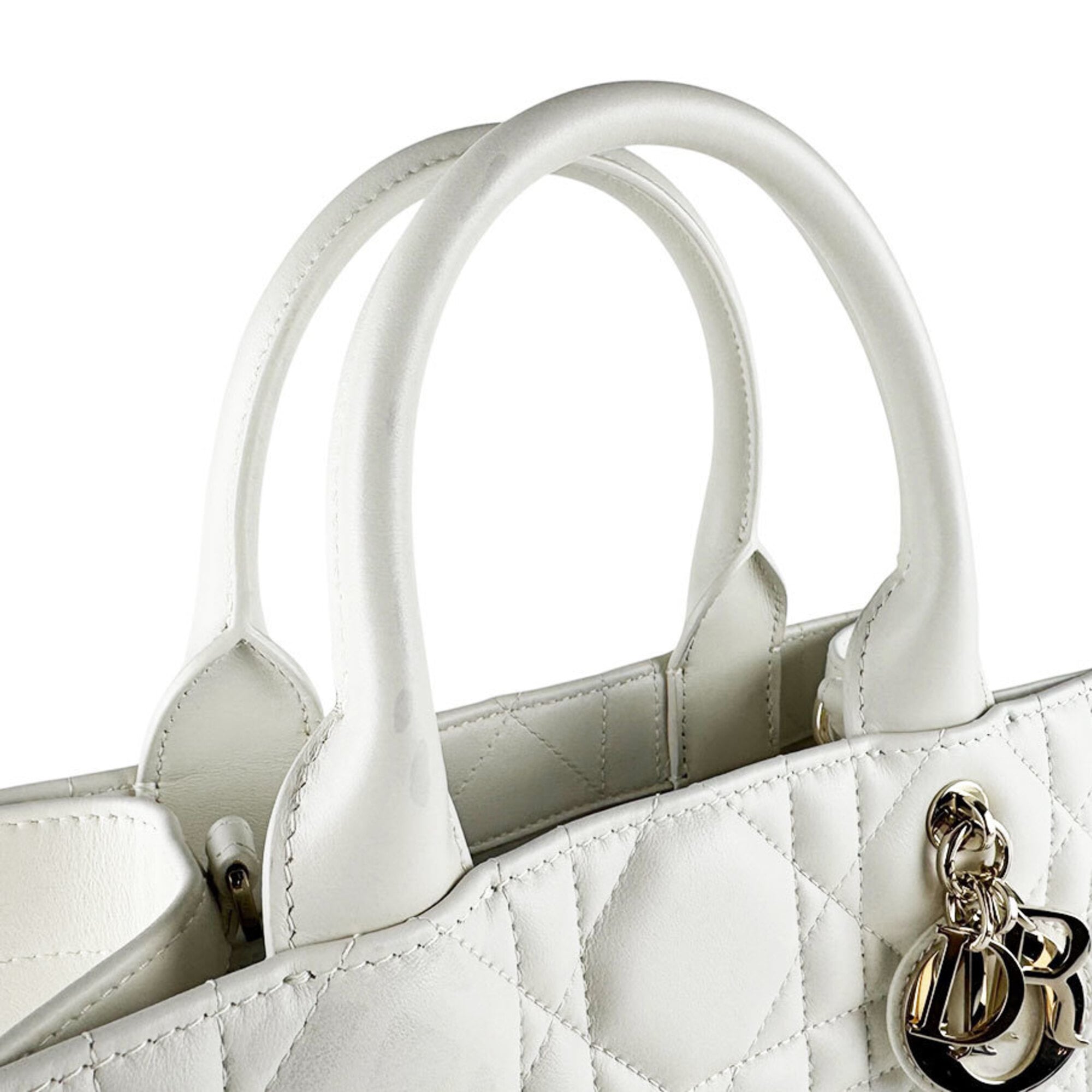 Christian Dior White Leather Handbag Shoulder Bag Tote Bag (Pre-Owned)
