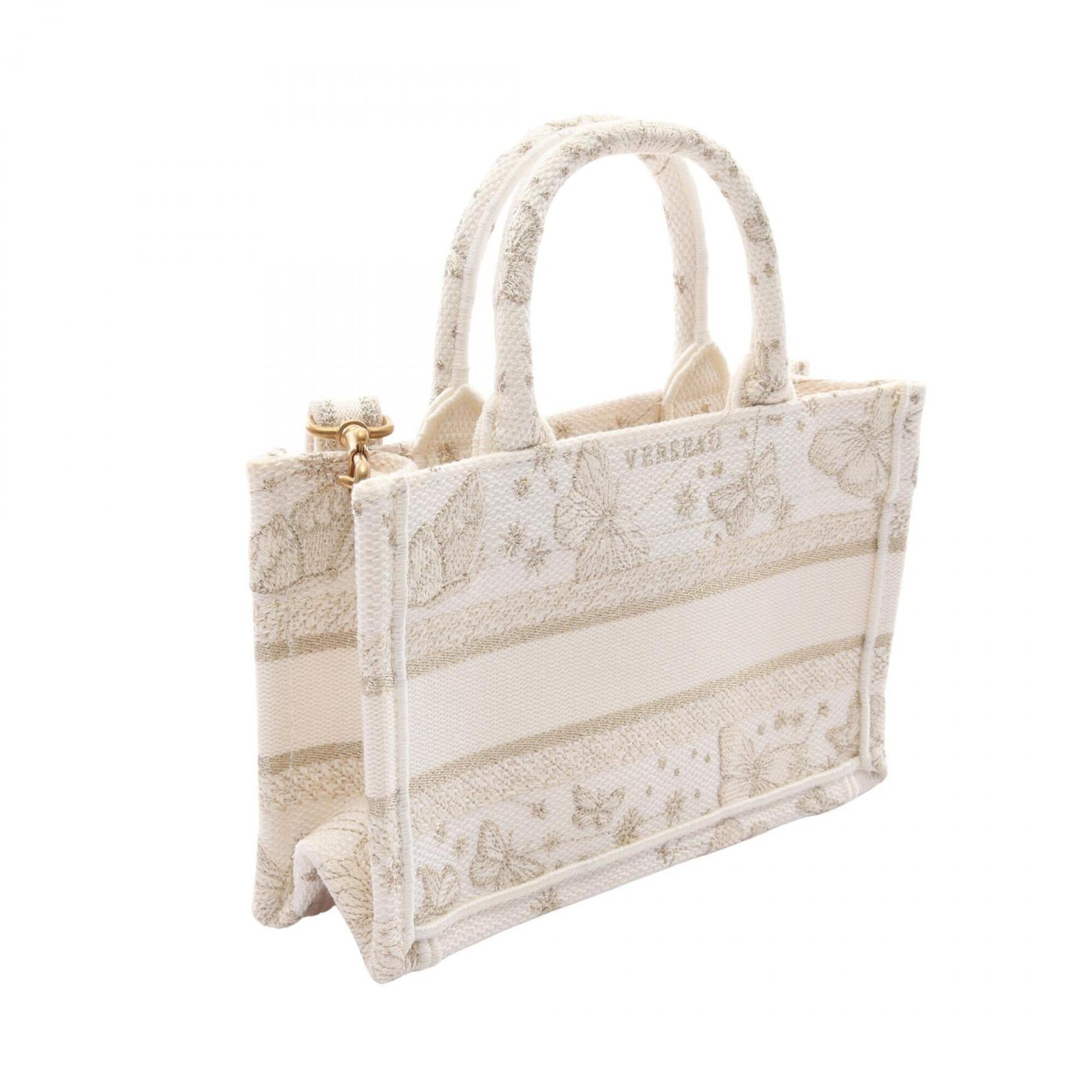 Christian Dior Gold White Canvas Handbag Tote Bag (Pre-Owned)