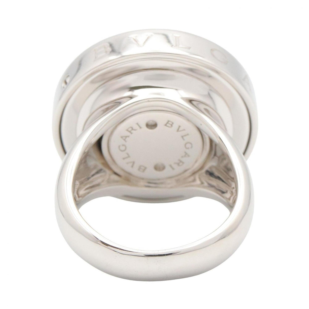 Bvlgari Silver Black Clear White Gold (18K) Stainless Steel Band Ring (Pre-Owned)