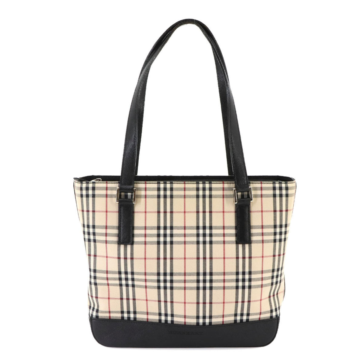 Burberry Beige Black Canvas Leather Handbag Tote Bag (Pre-Owned)