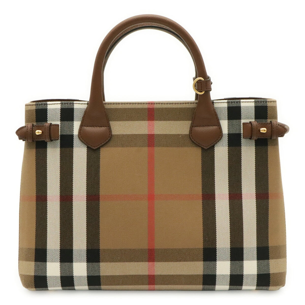 Burberry Black Brown Red Color White Canvas Leather Handbag Tote Bag (Pre-Owned)
