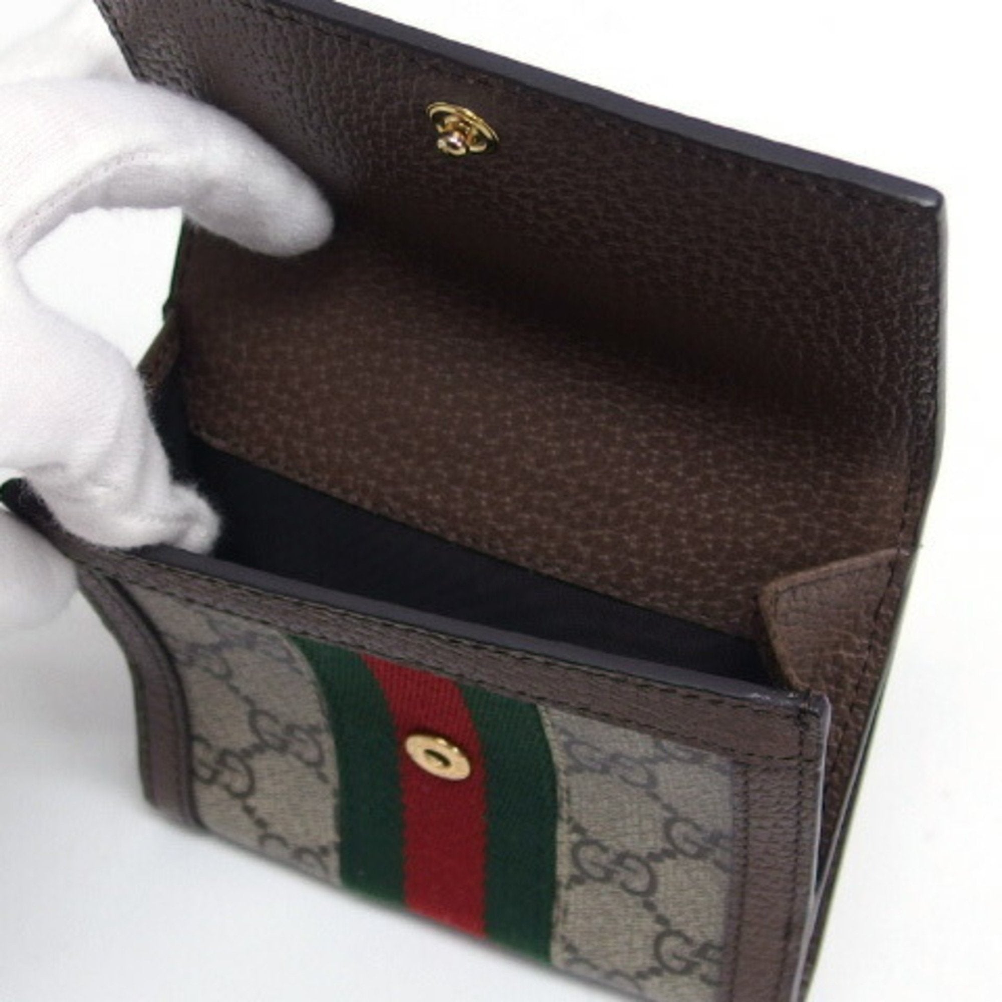 Gucci Gg Supreme Beige Dark Brown Gg Supreme Coin Purse/Coin Case (Pre-Owned)